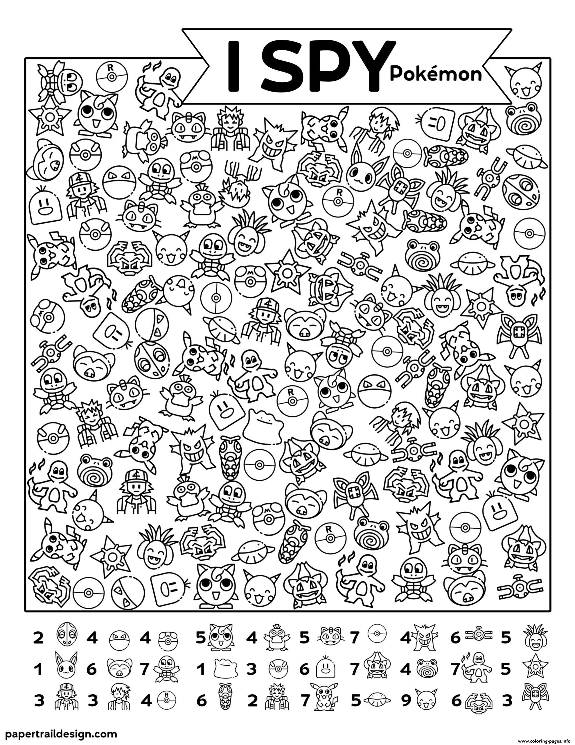 I Spy Pokemon Coloring Page Printable