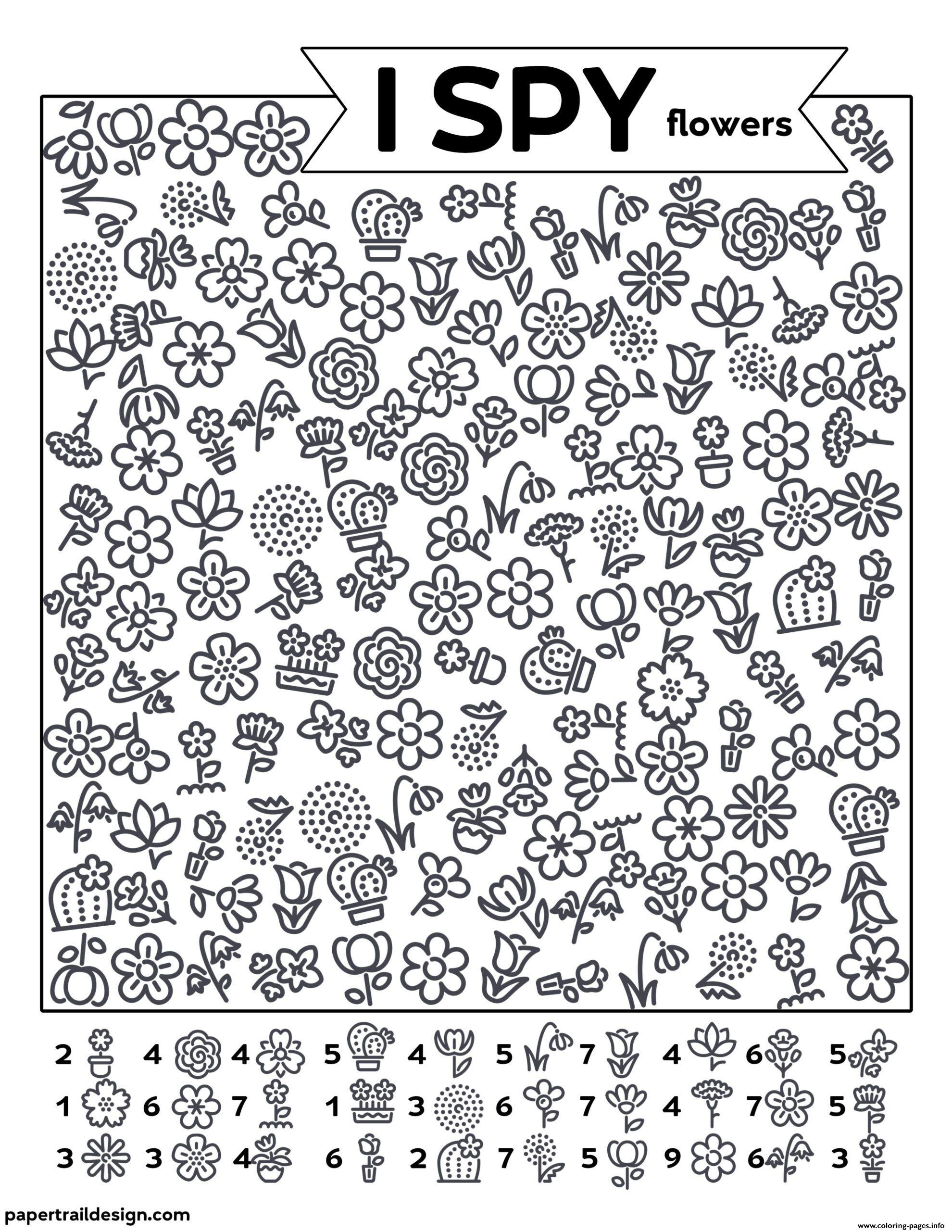 I Spy Flowers Coloring page Printable