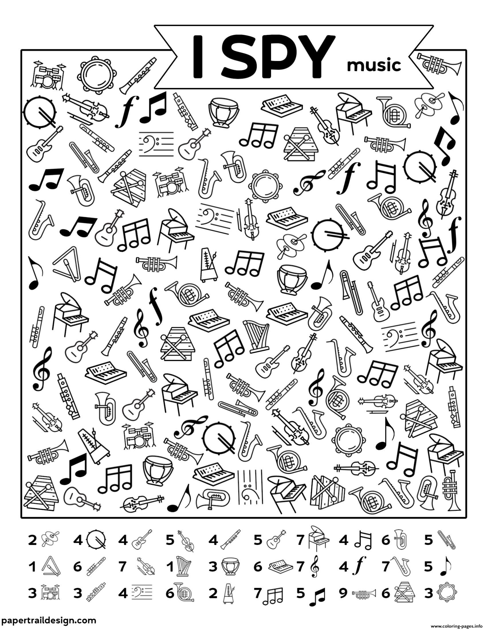 I Spy Music Coloring Pages Printable
