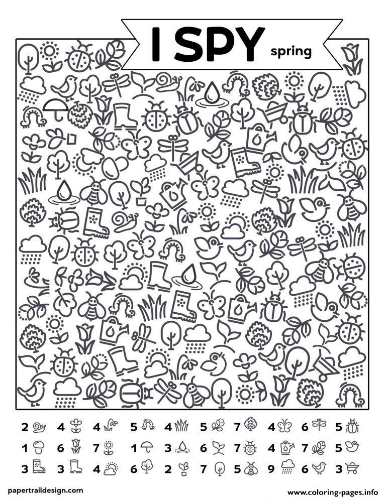 I Spy Spring Coloring Page Printable