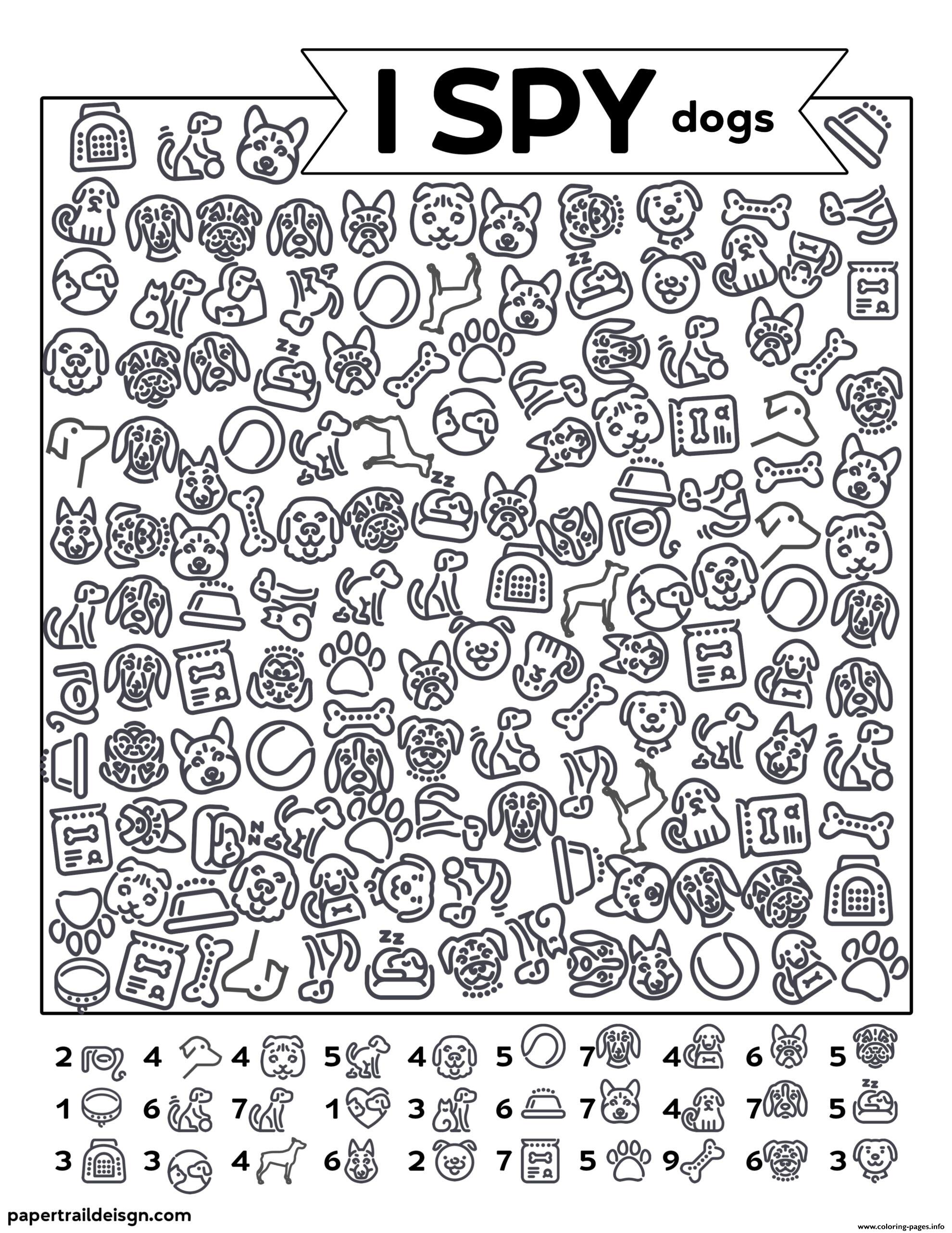 I Spy Dogs Animals Coloring Pages Printable