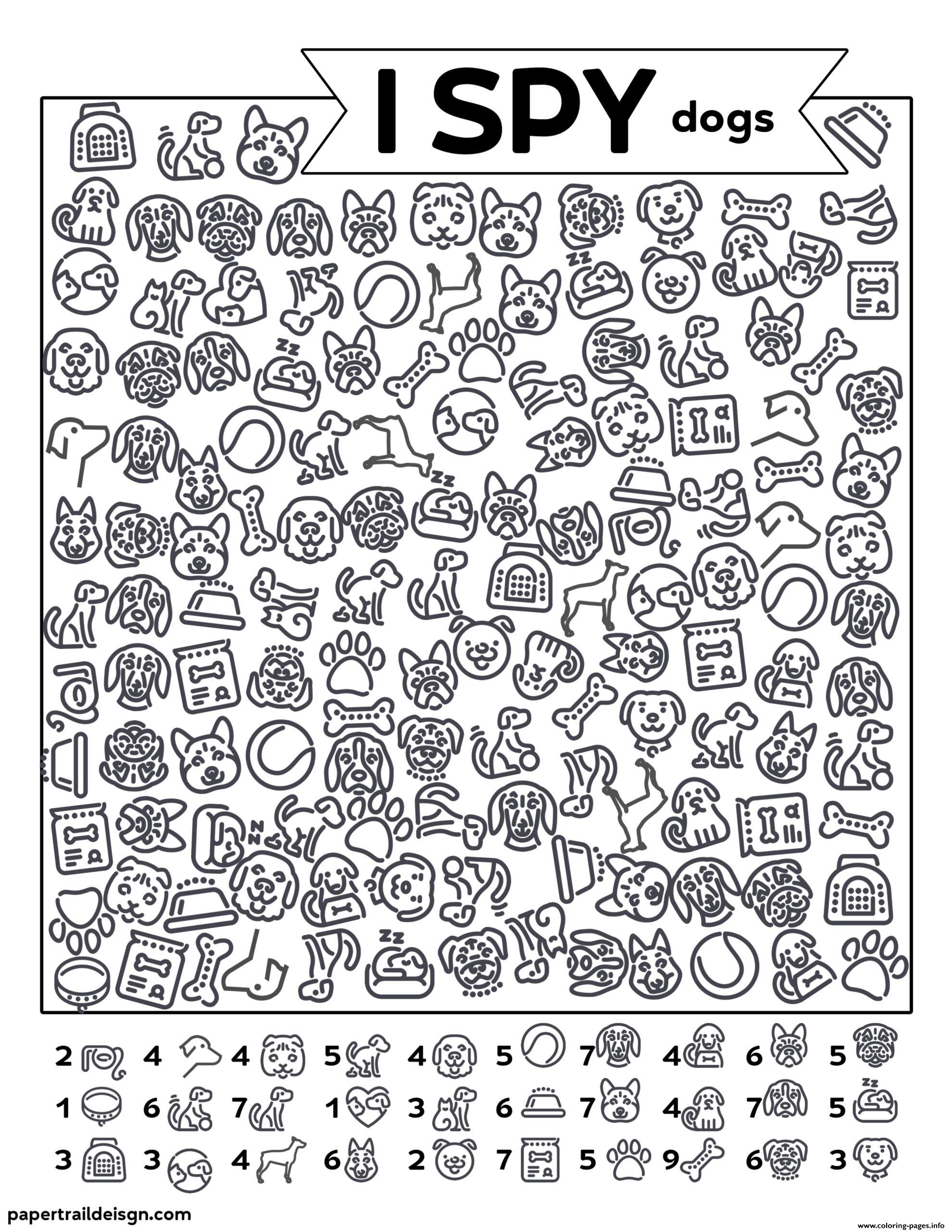 i spy dogs animals coloring pages printable