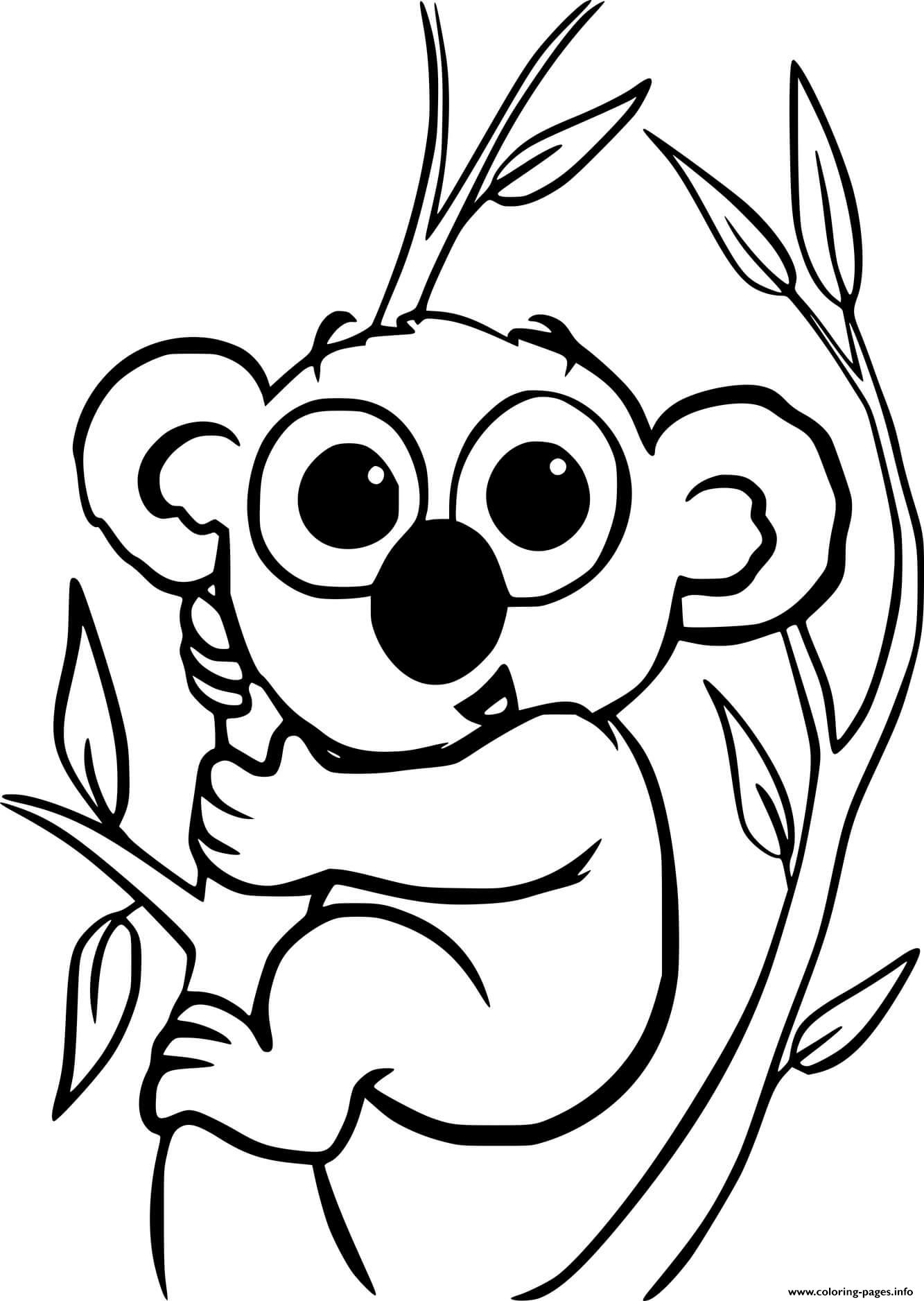 Baby Koala Holds The Branch Coloring page Printable