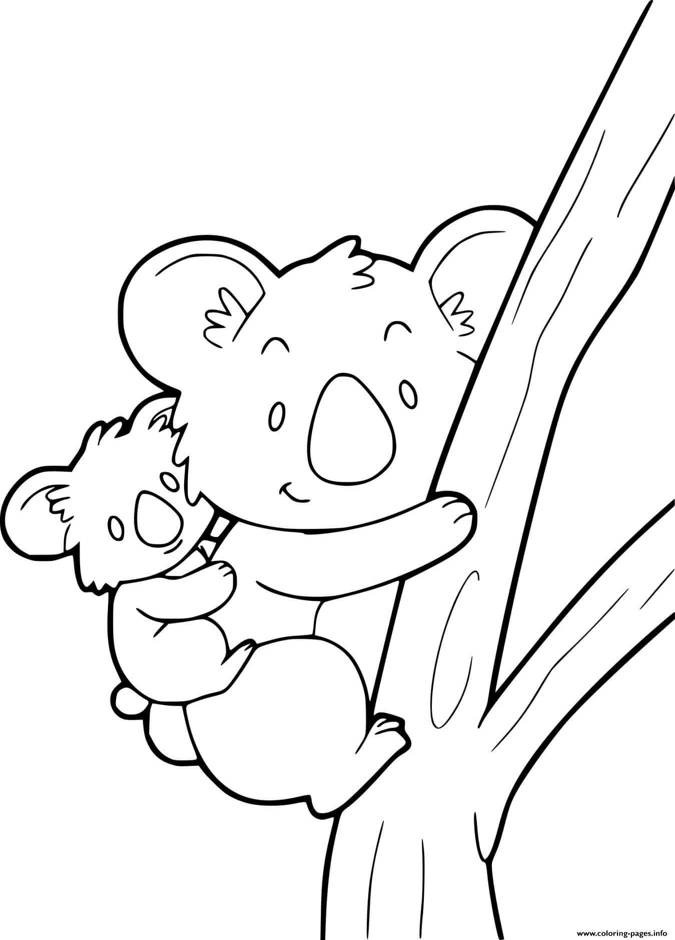 Koala Carrying Her Baby Climbing The Tree coloring