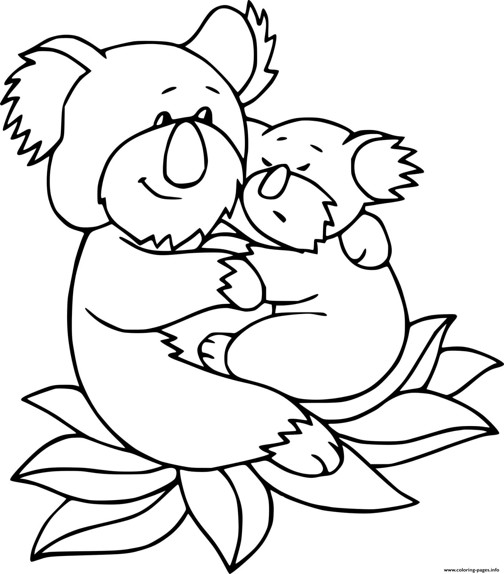 Koala And Baby Sit On The Leaves coloring