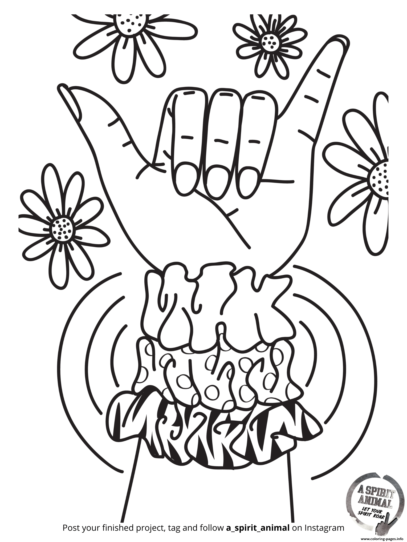 Aesthetics Power Flowers Coloring page Printable