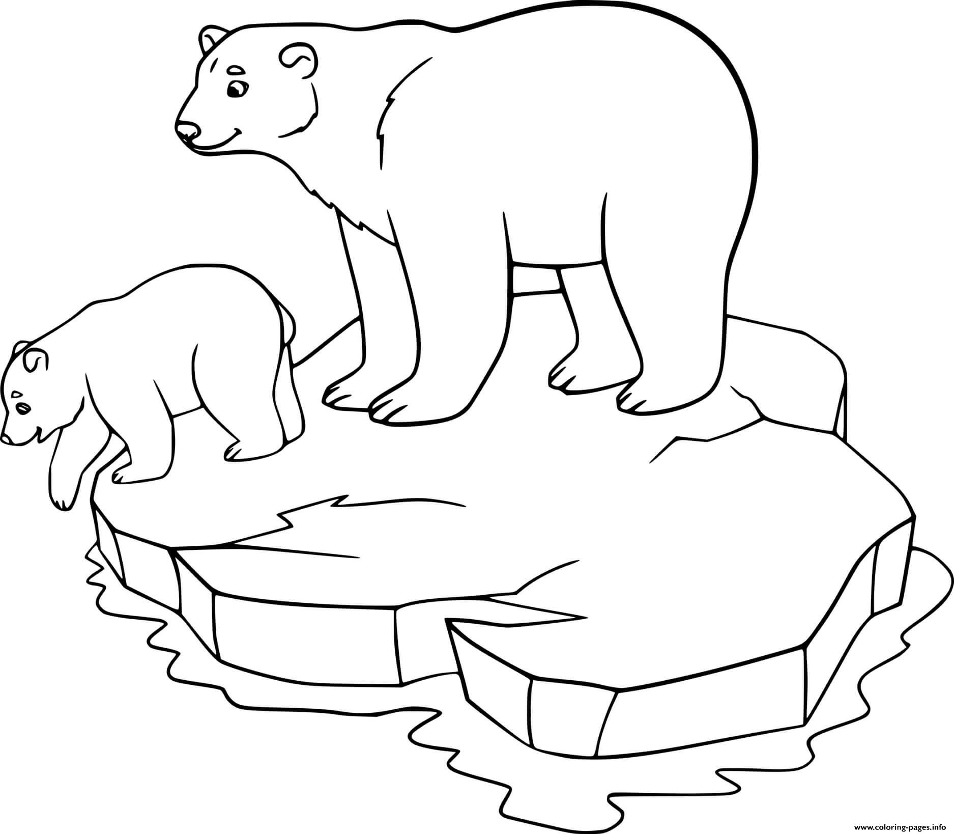 Polar Bear Cub And Mom On The Ice Coloring page Printable