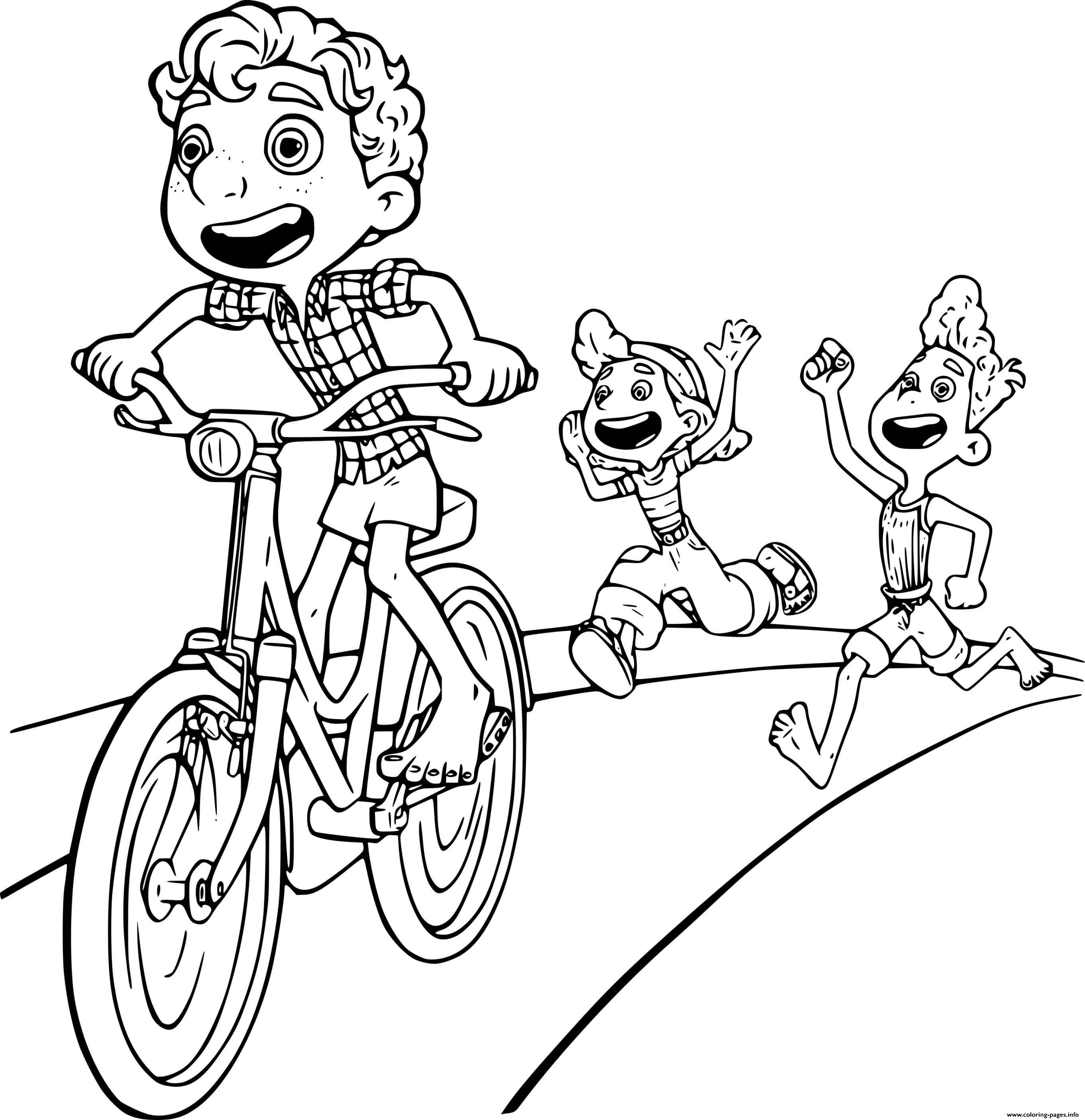 Luca Riding Bicycle With Giulia And Alberto coloring