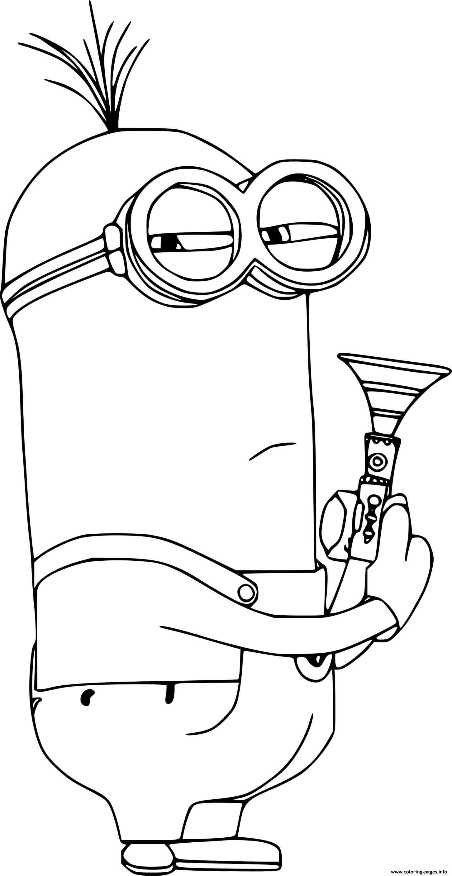 Kevin Minion Holds A Trumpet coloring