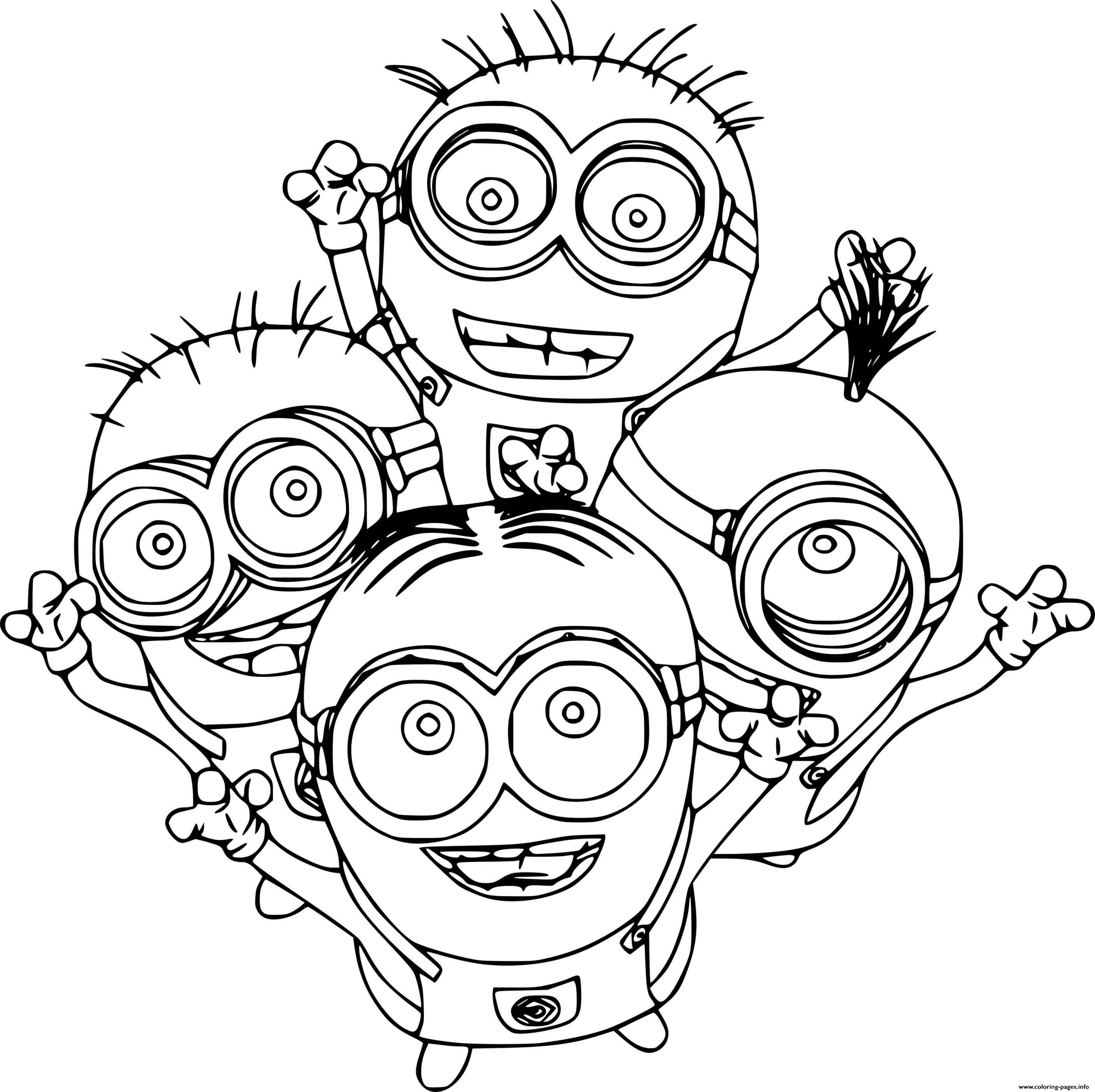Four Minions Coloring page Printable
