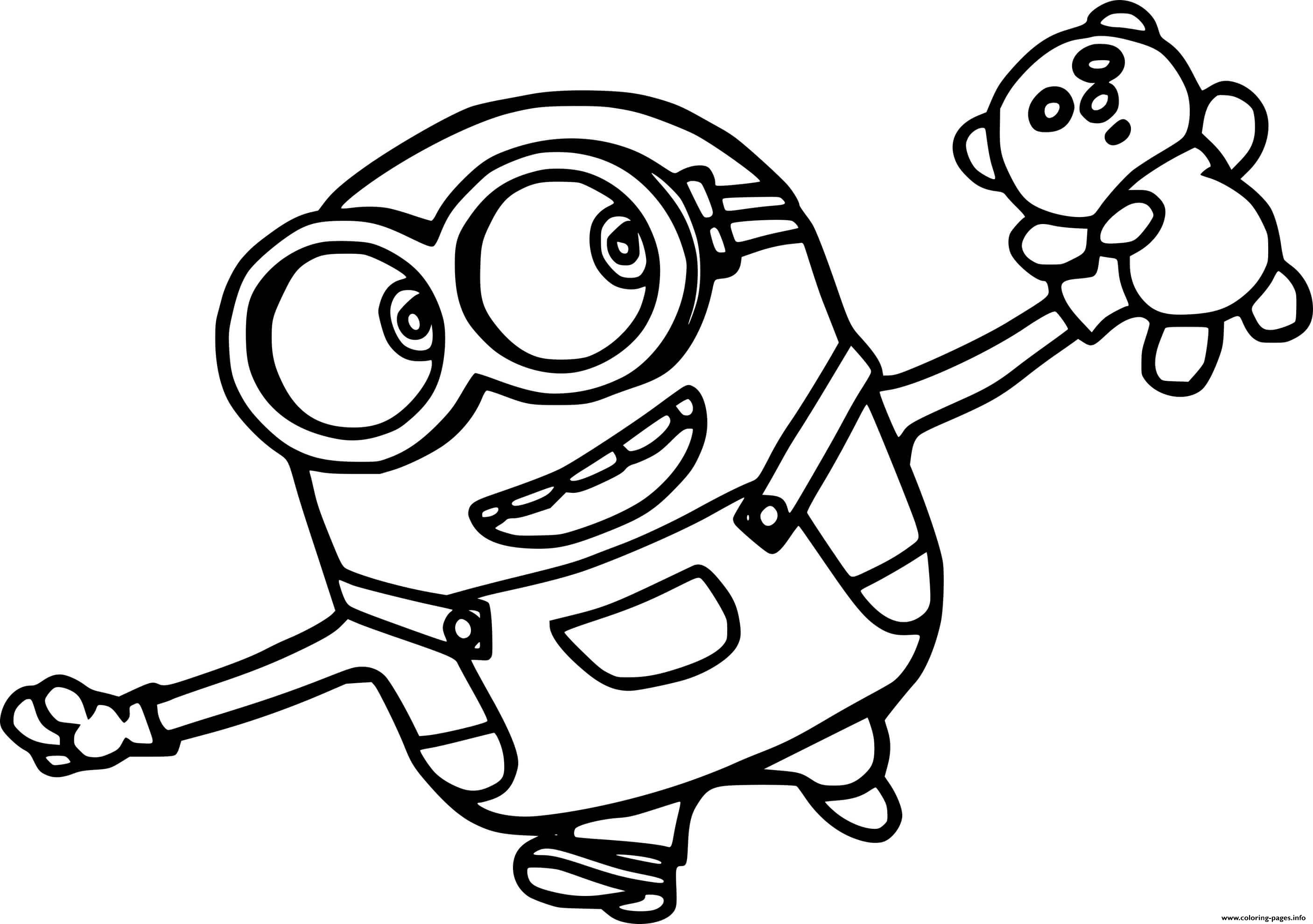 Minion Holds A Teddy Bear Coloring Page Printable