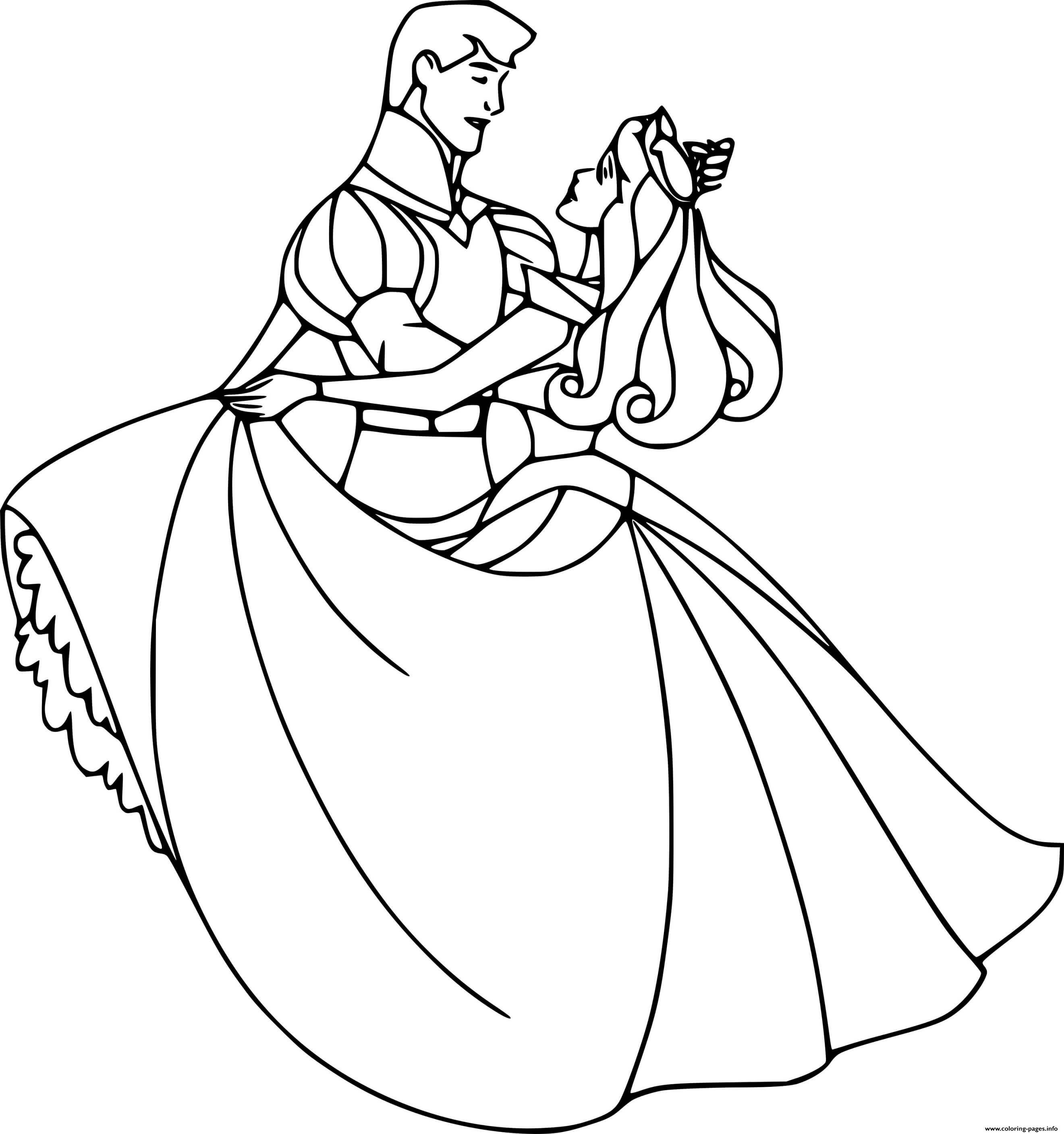 Aurora Dancing With Prince Phillip Coloring page Printable