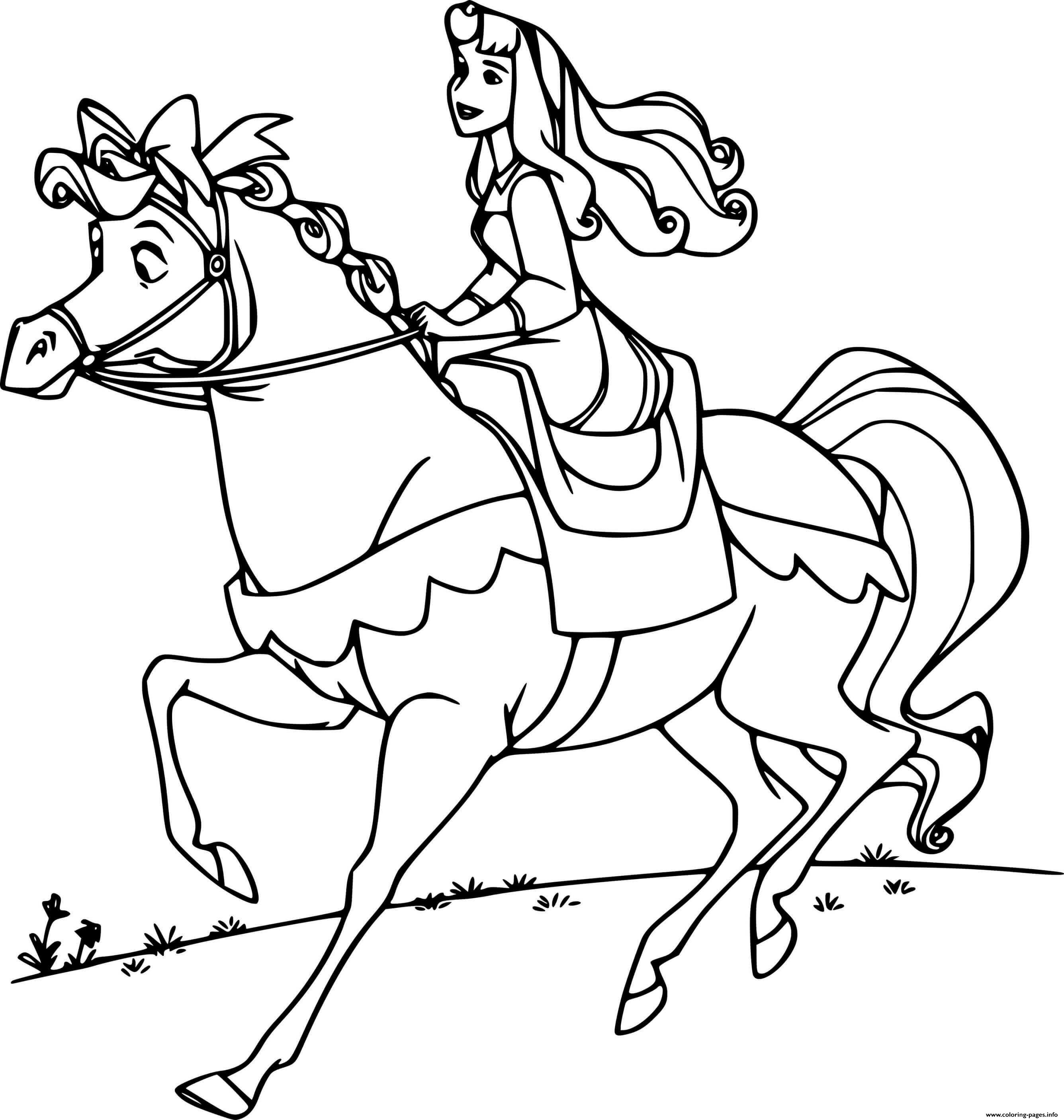 Aurora Riding A Horse Disney Princess Coloring page Printable