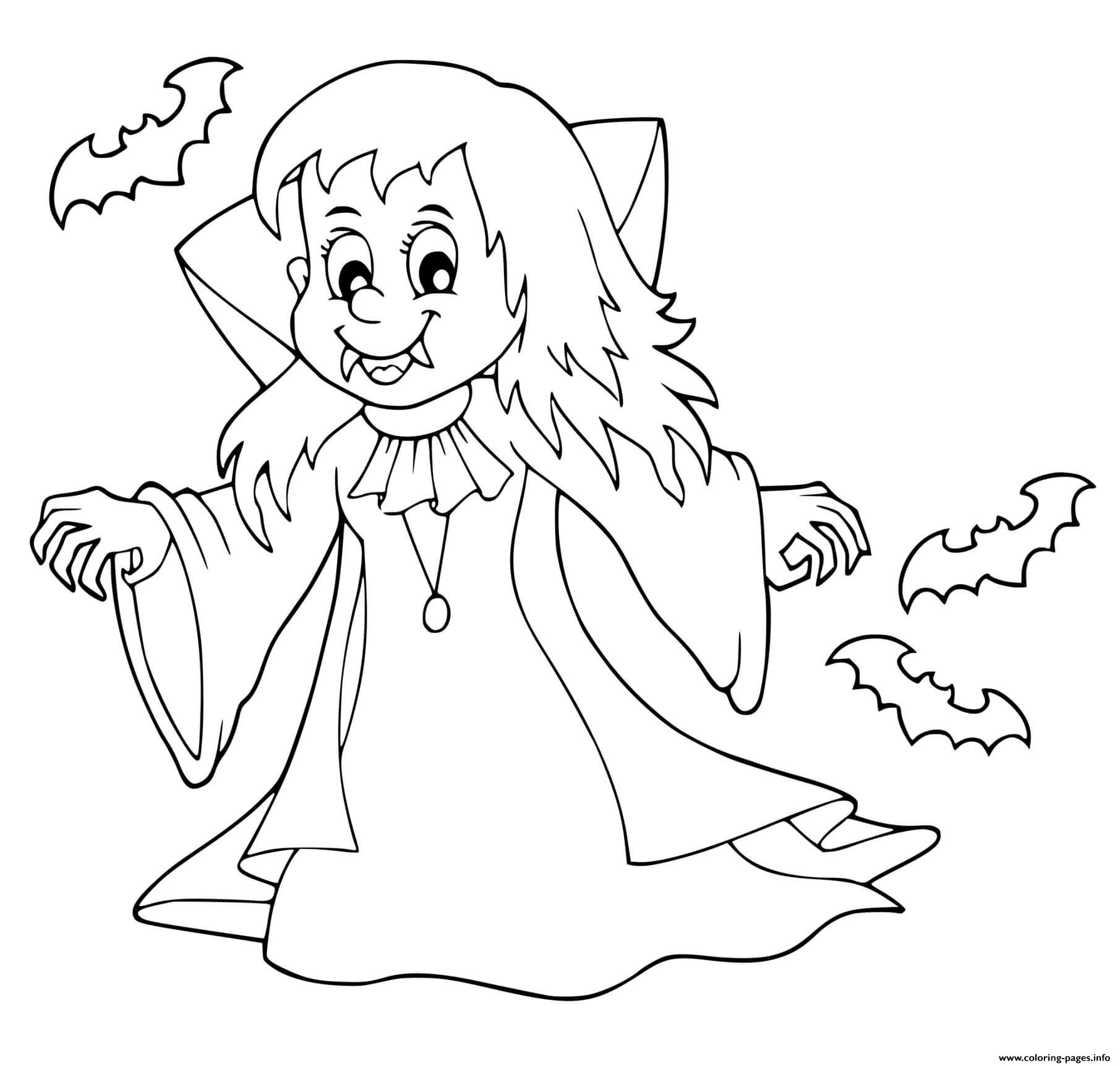 Vampire Girl Halloween Coloring page Printable