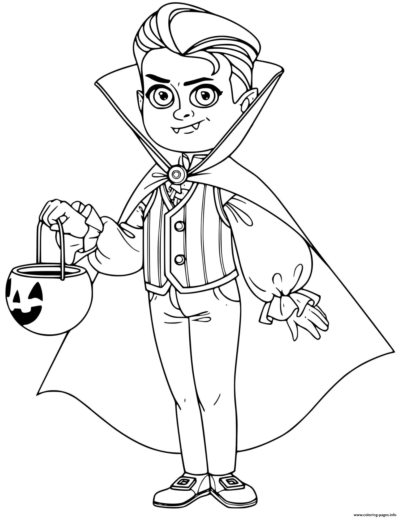 Boy In Vampire For Halloween With Pumpkin Coloring page Printable