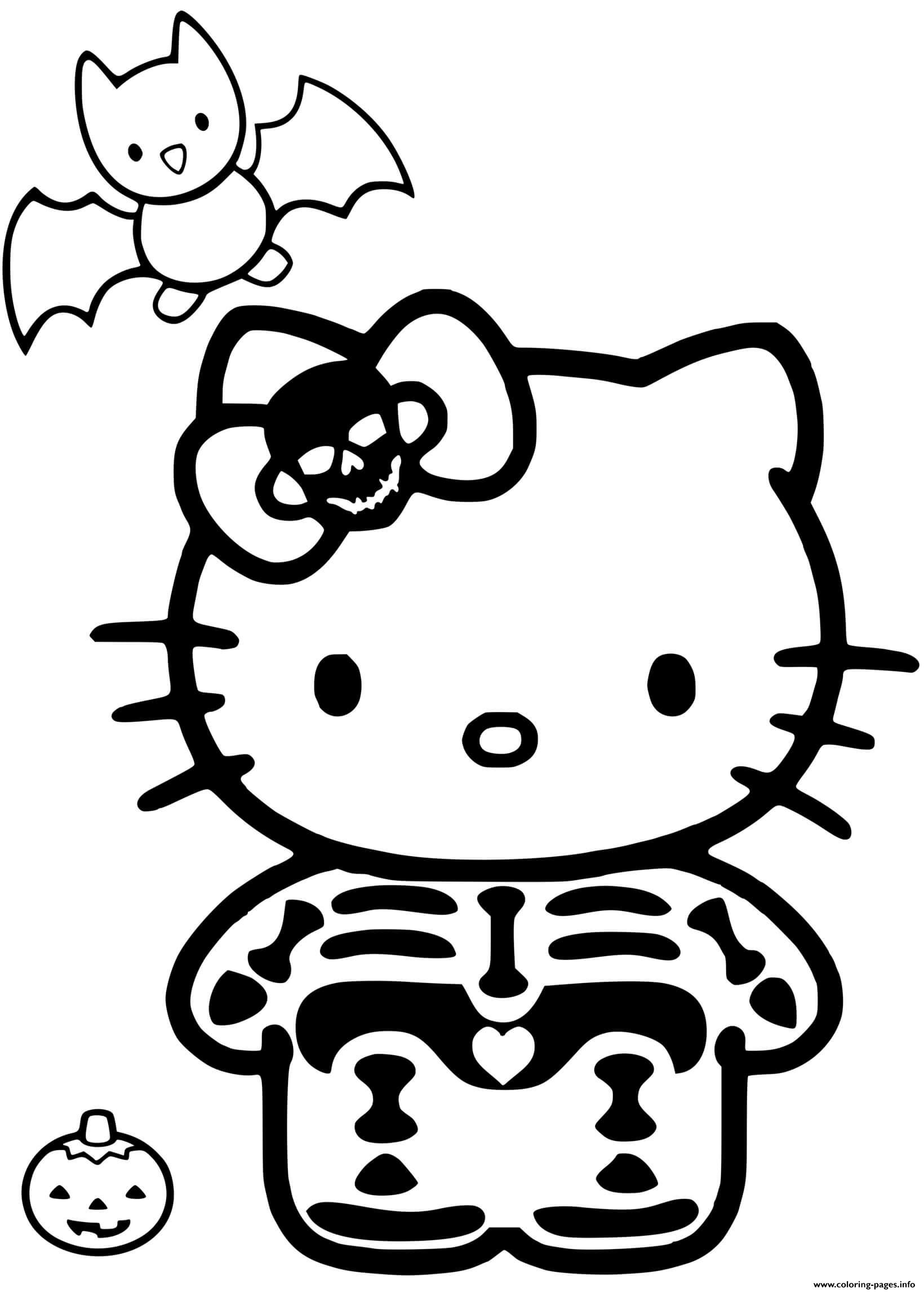 Hello Kitty Halloween Skeleton coloring