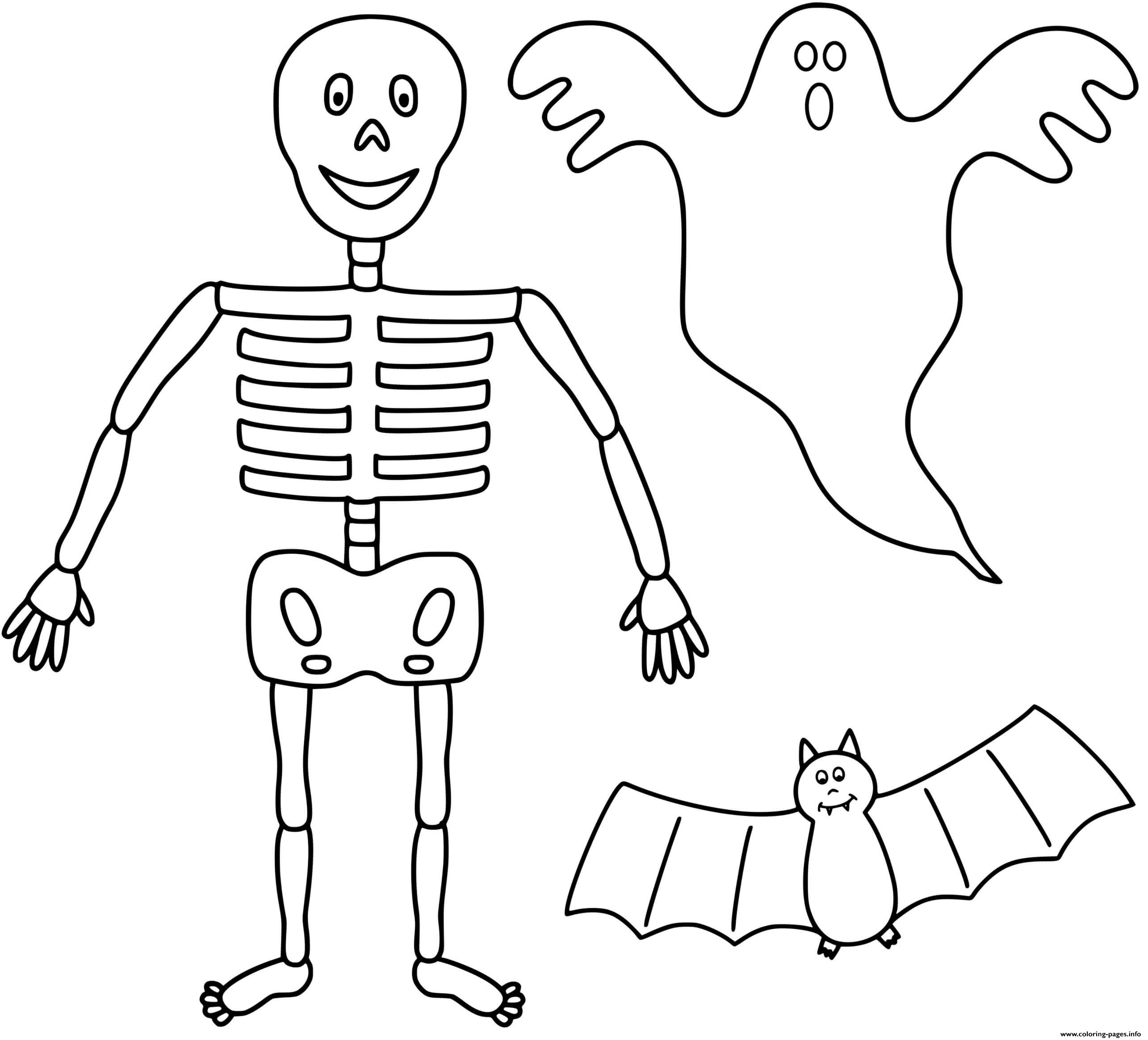 Skeleton Bat Ghost Halloween Kids coloring