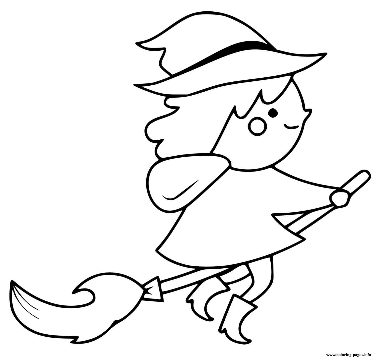 Cute Witch On A Broom Coloring page Printable