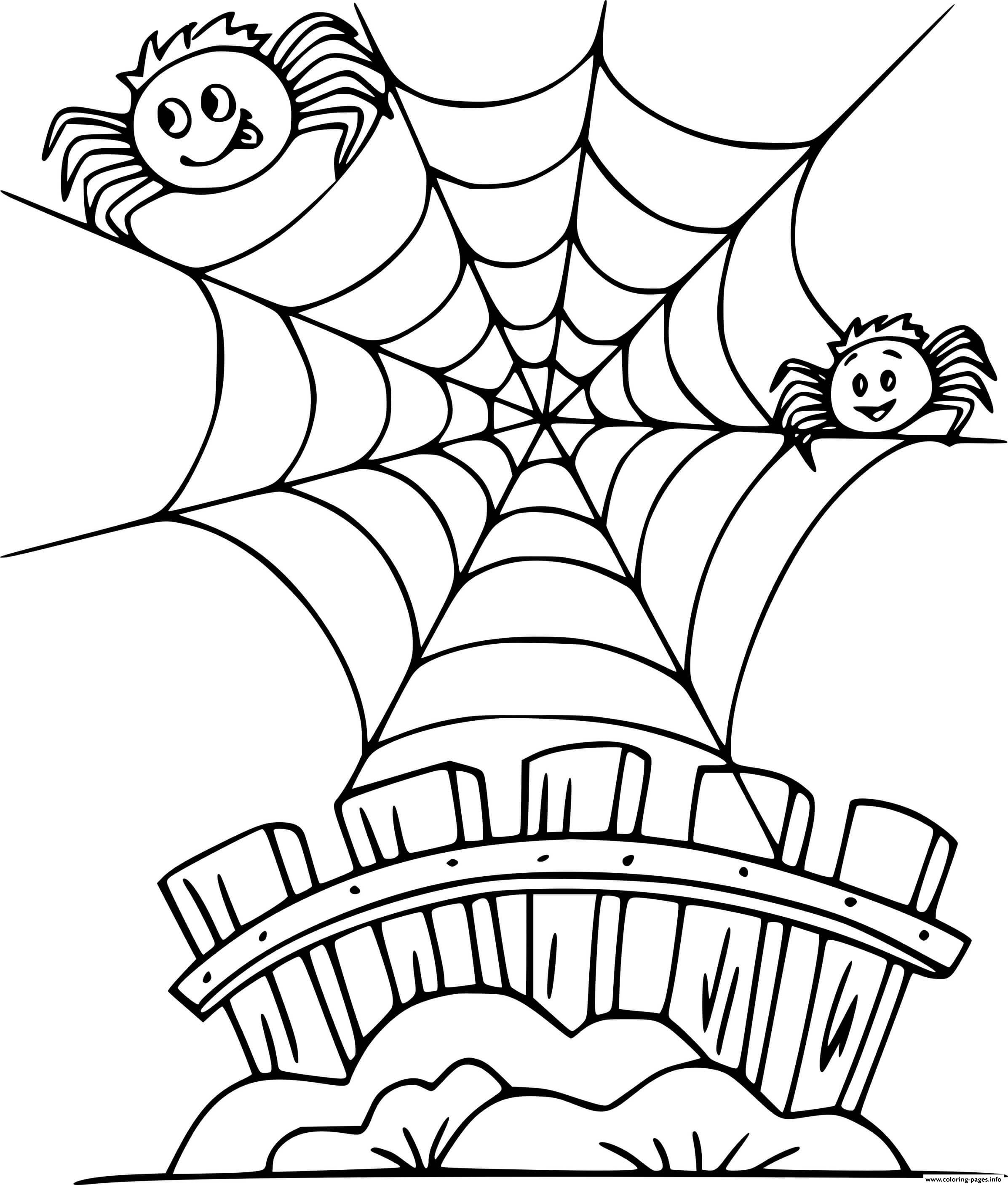 Two Cartoon Spiders On The Web coloring