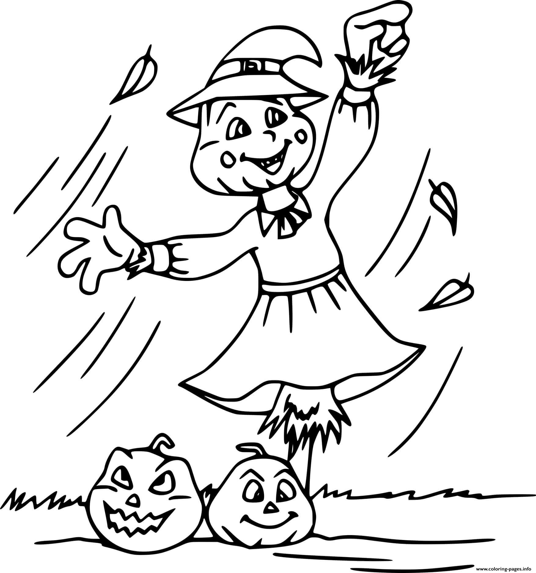 Scarecrow With Jack O Lanterns coloring