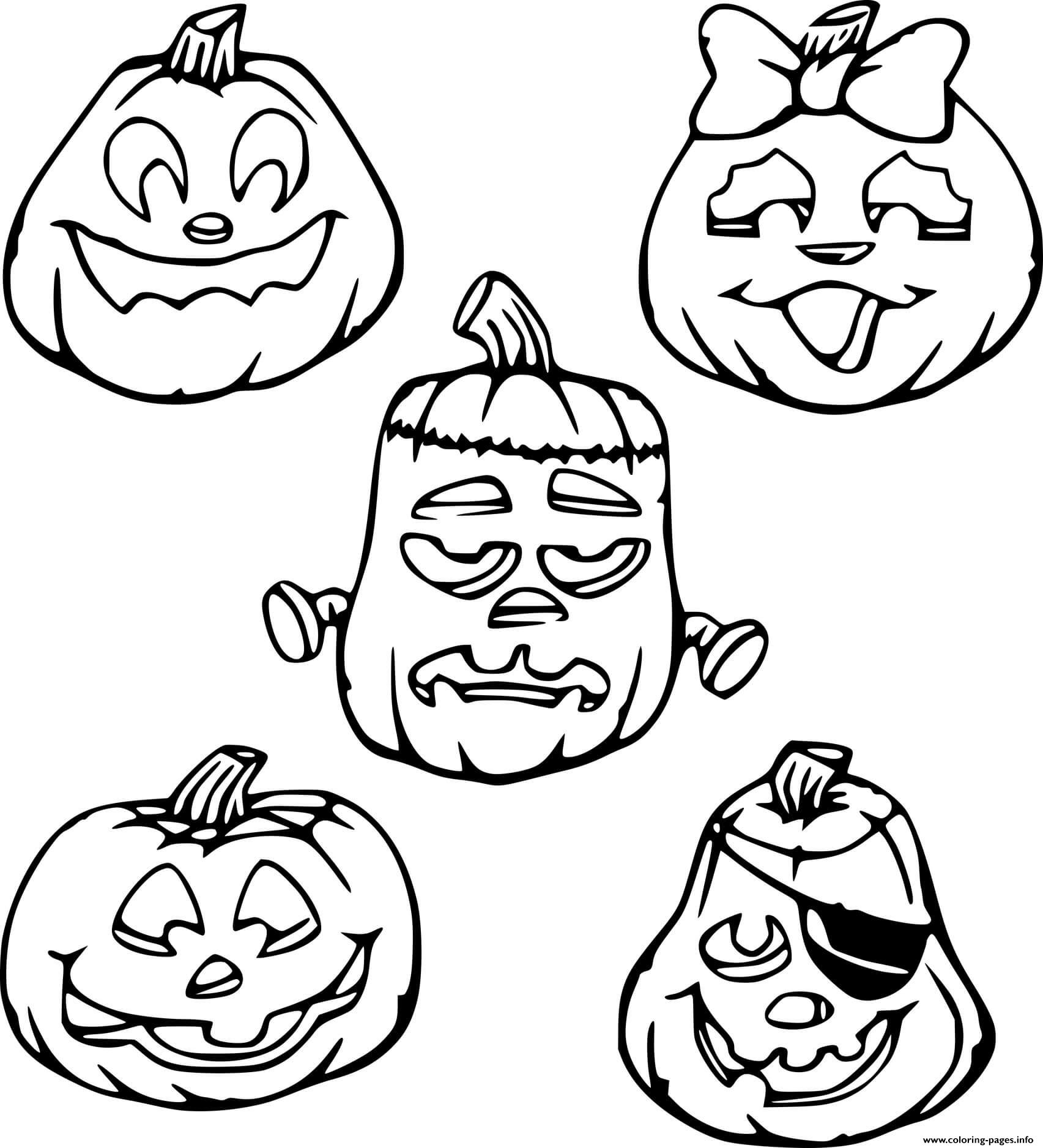 Five Different Jack O Lantern Characters coloring