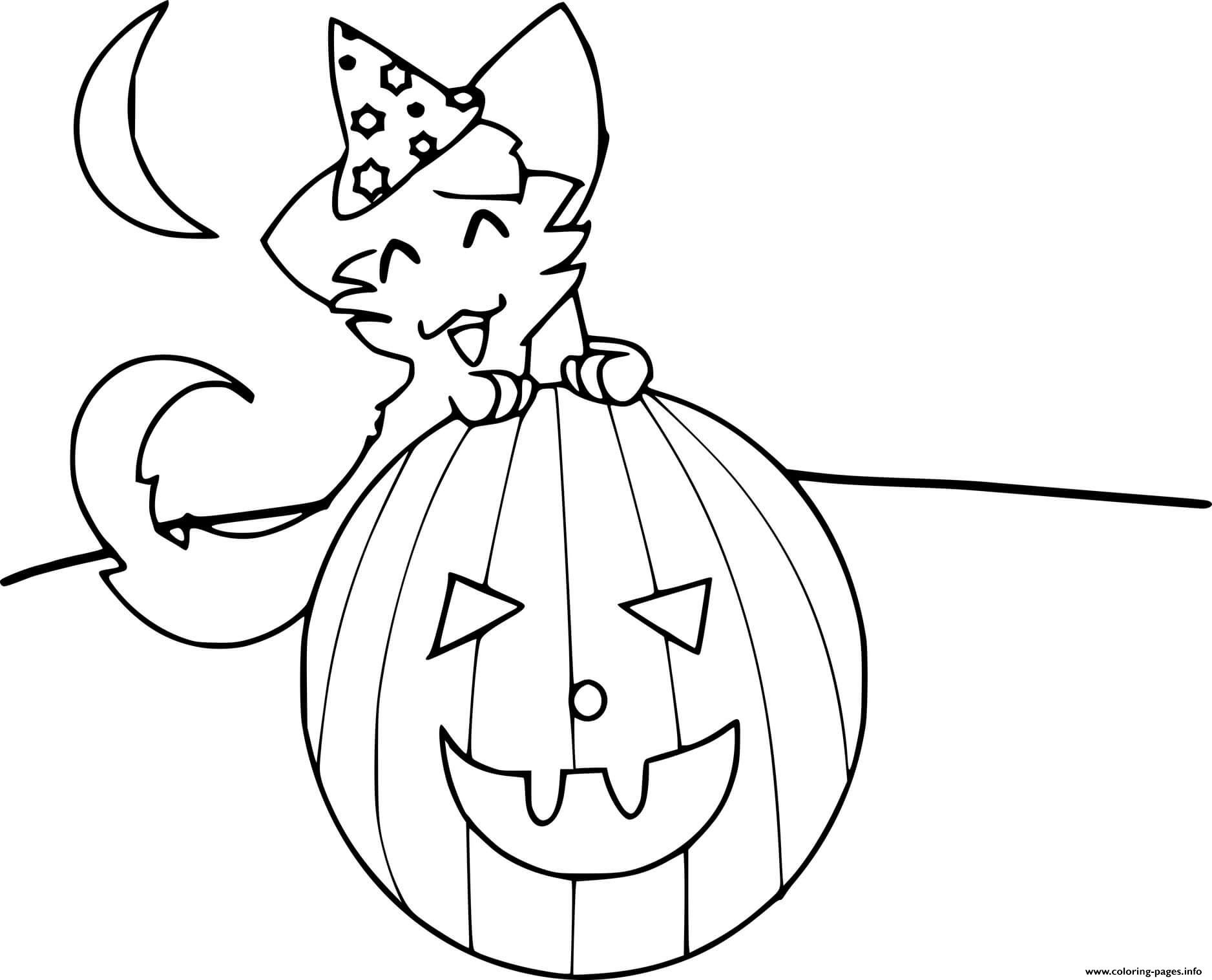Jack O Lantern With A Cute Cat coloring