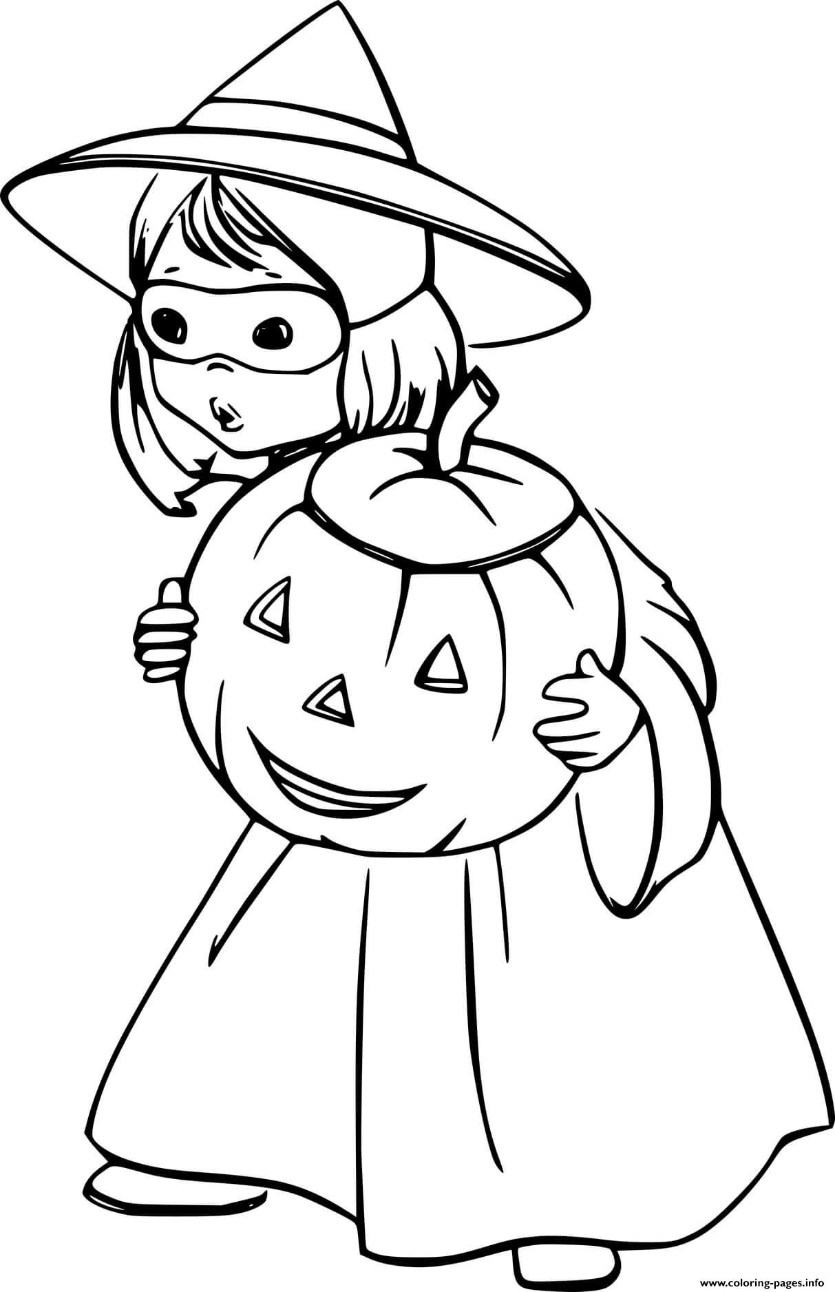 Little Girl Holds A Jack O Lantern coloring