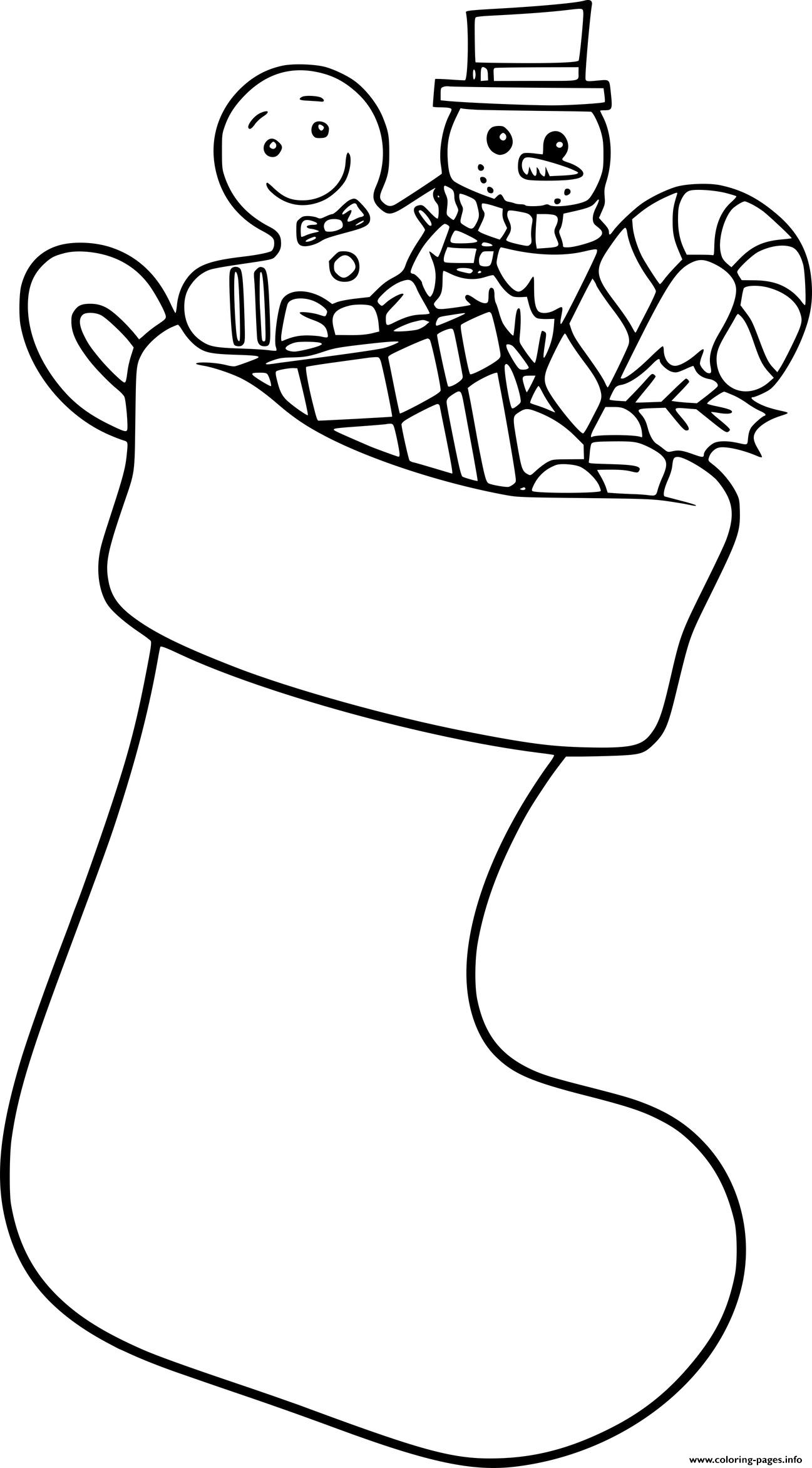 Snowman And Gingerbread Man In Stocking Coloring page Printable