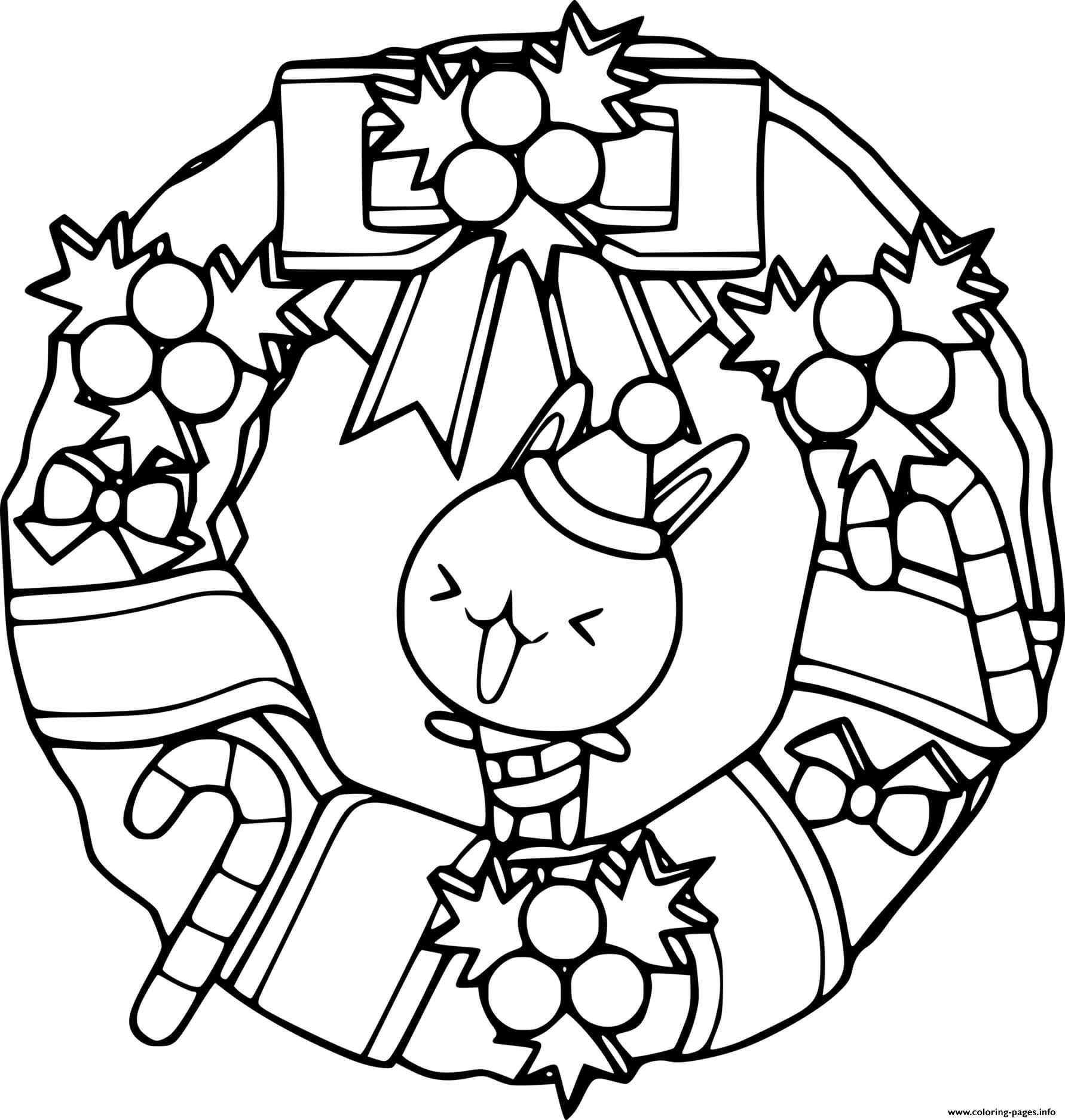 Funny Cat In The Christmas Wreath coloring