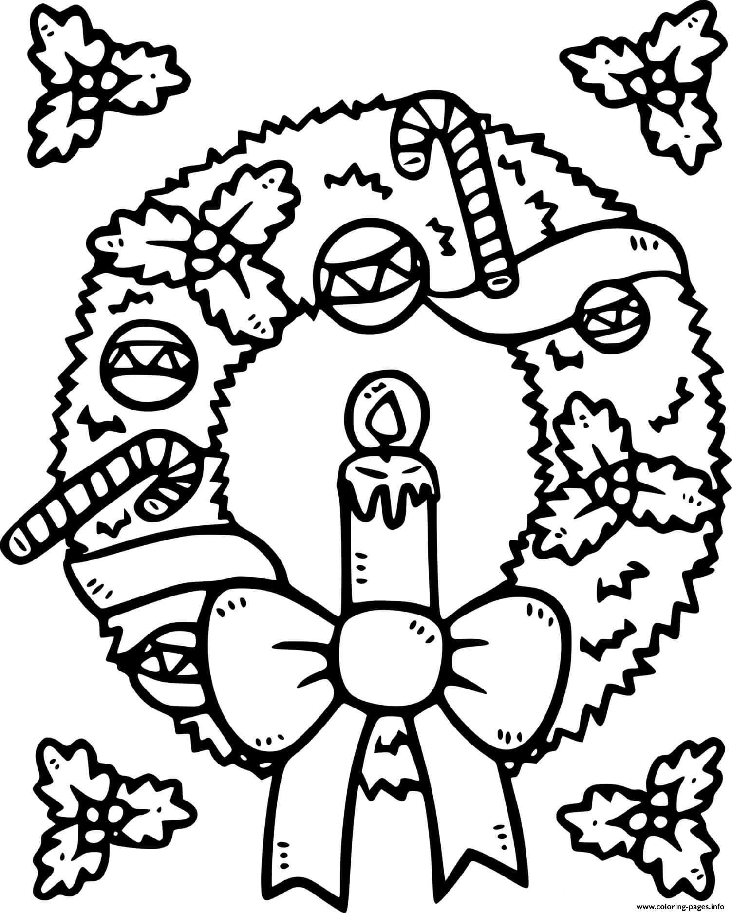 Christmas Wreath With Four Poinsettias Coloring page Printable