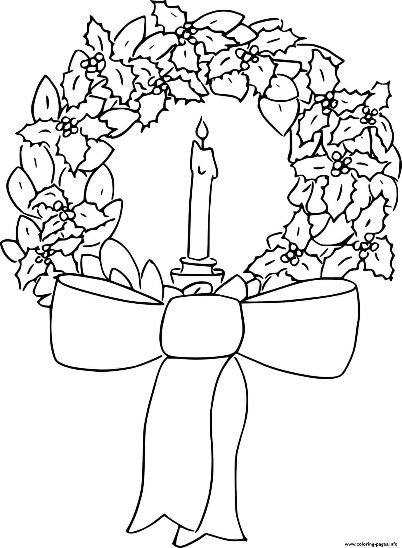 Poinsettia Wreath With A Candle coloring