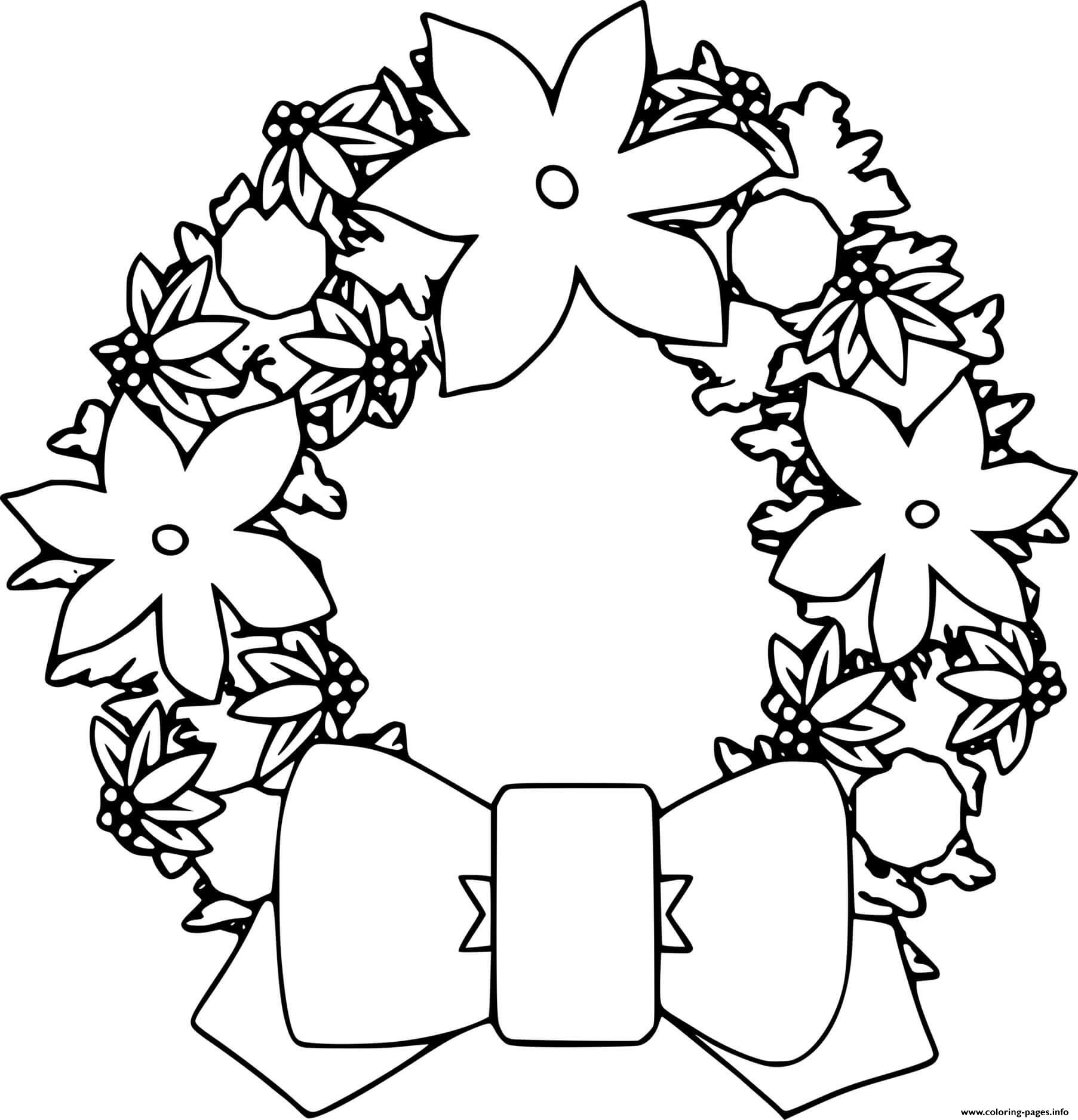 Poinsettia Wreath With A Bowknot coloring