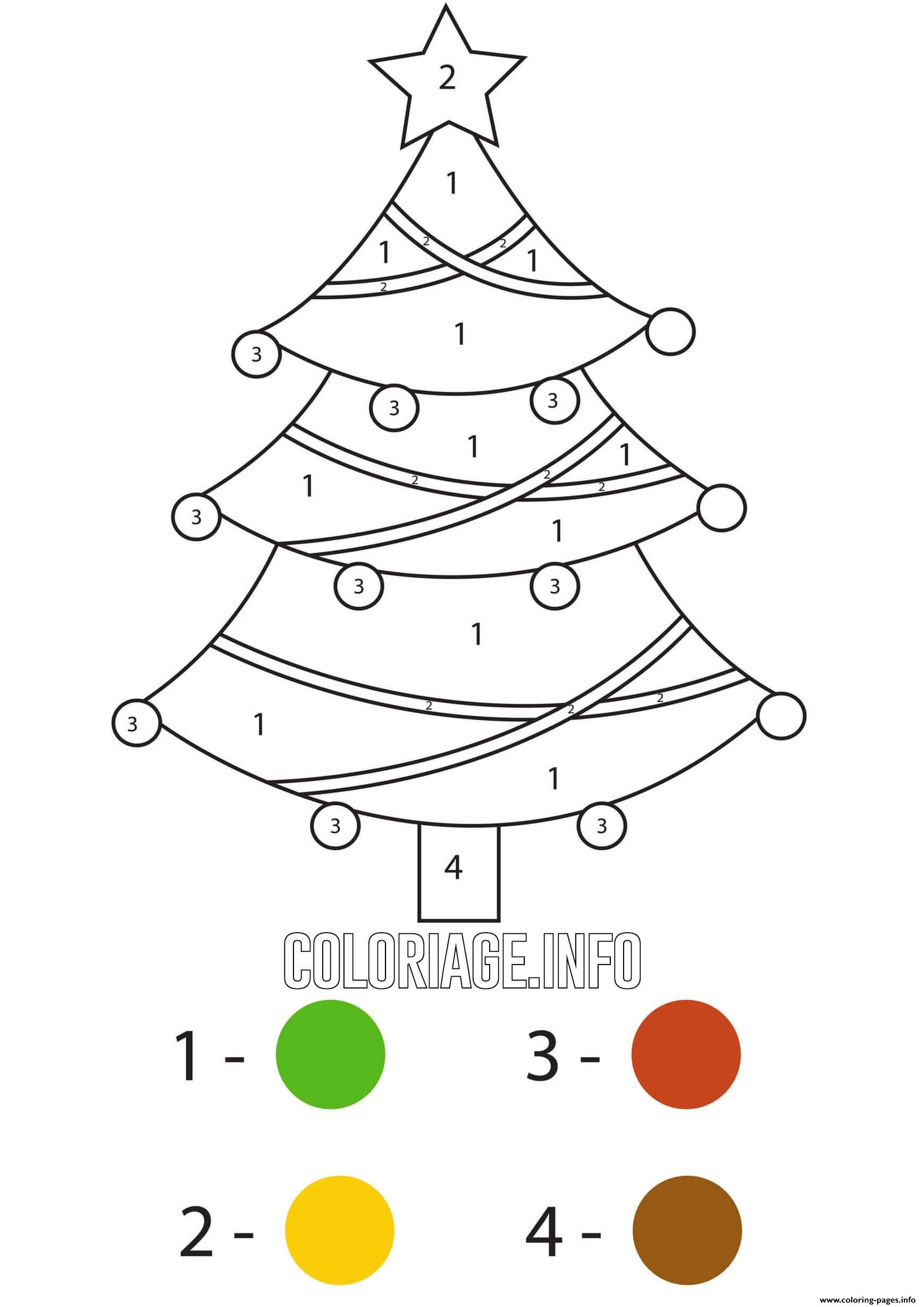 Simple Easy Christmas Tree Color By Number Coloring Page Printable