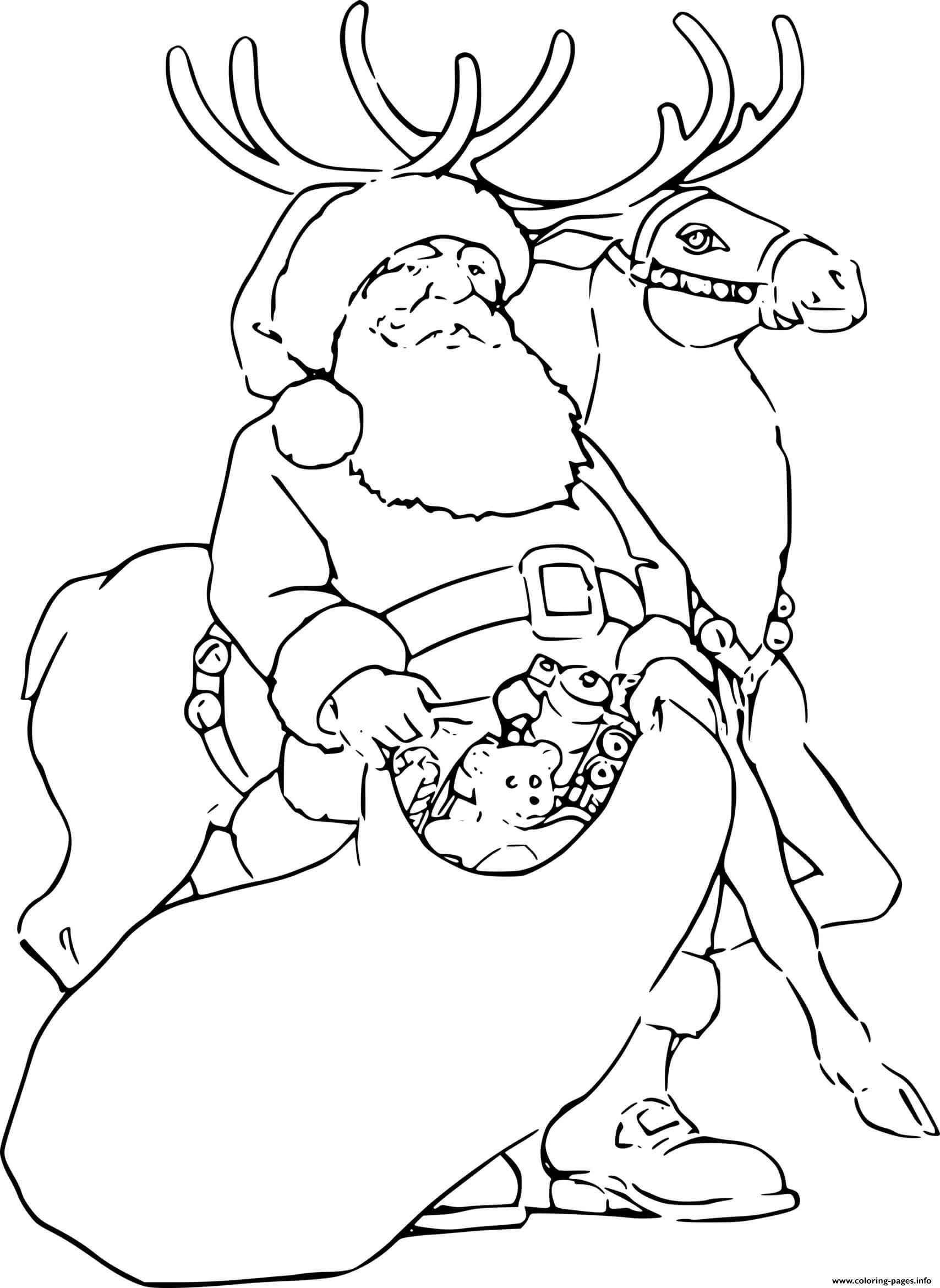 Santa And Reindeer Bring Gifts coloring