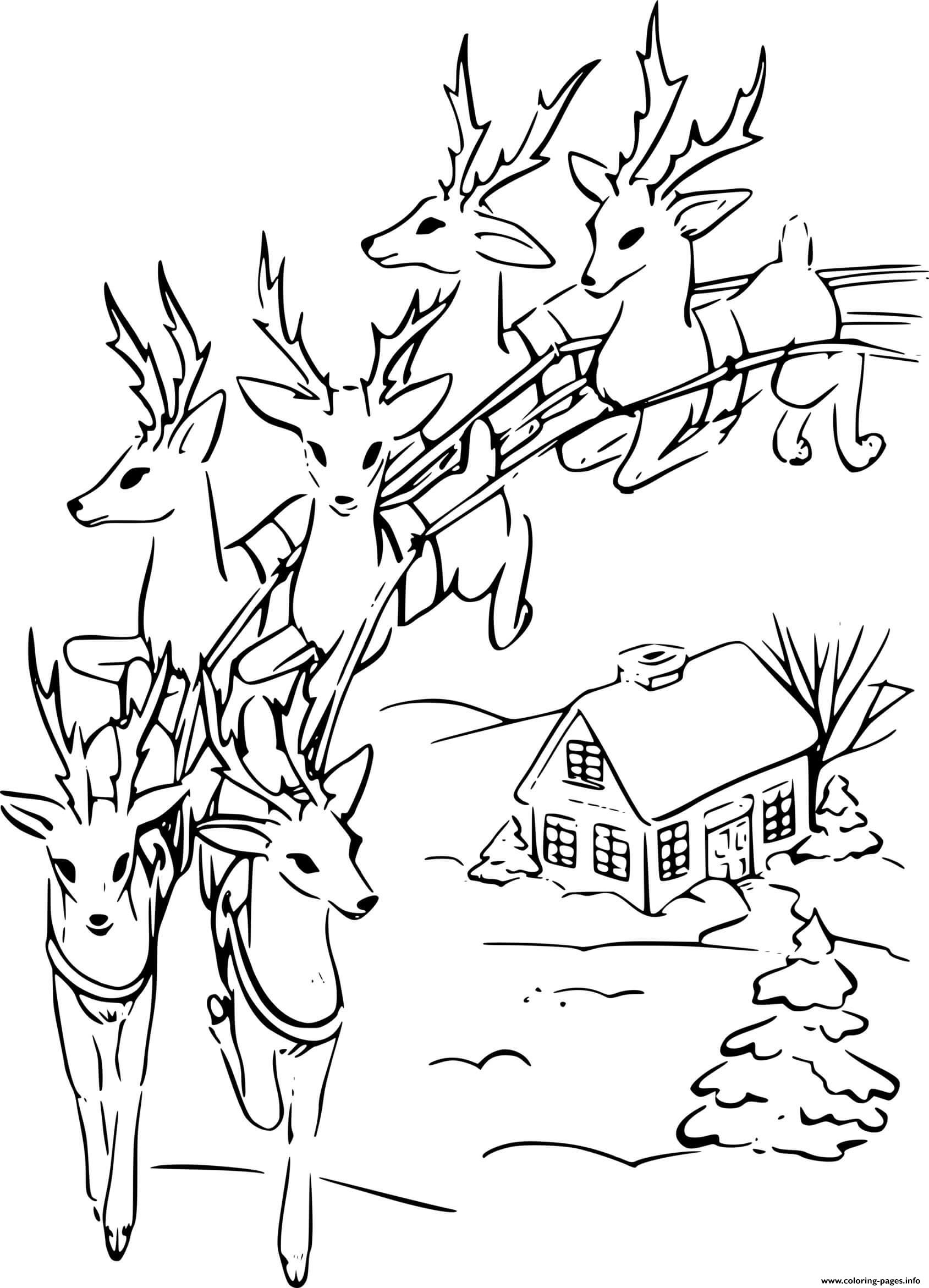 Six Reindeer Flying coloring