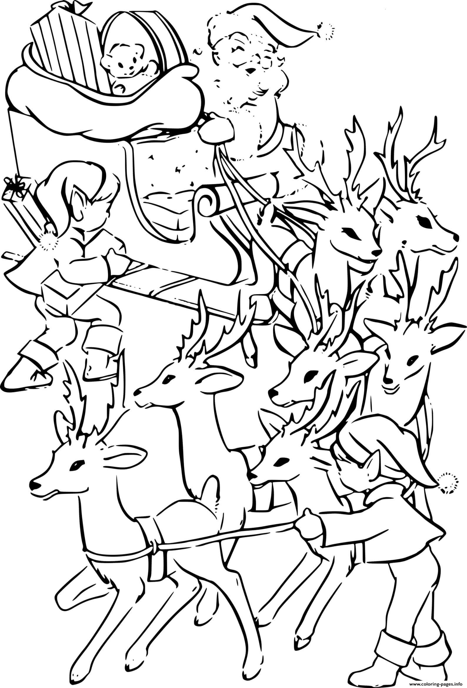 Seven Reindeer Pull The Sleigh coloring