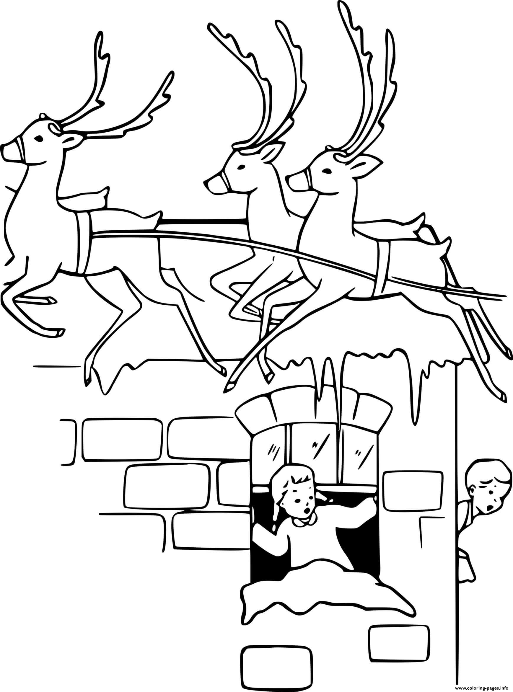 Reindeer Flying Over The Roof coloring