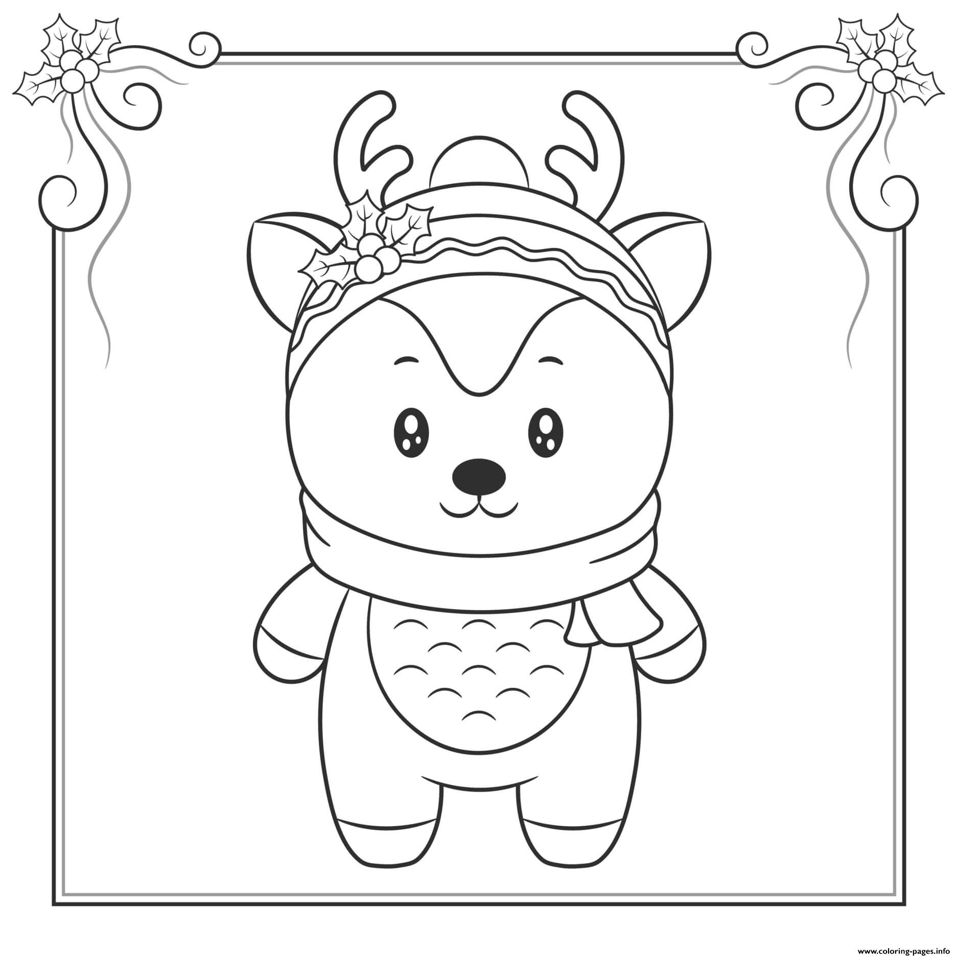 Cute Reindeer With Scraf Merry Christmas coloring
