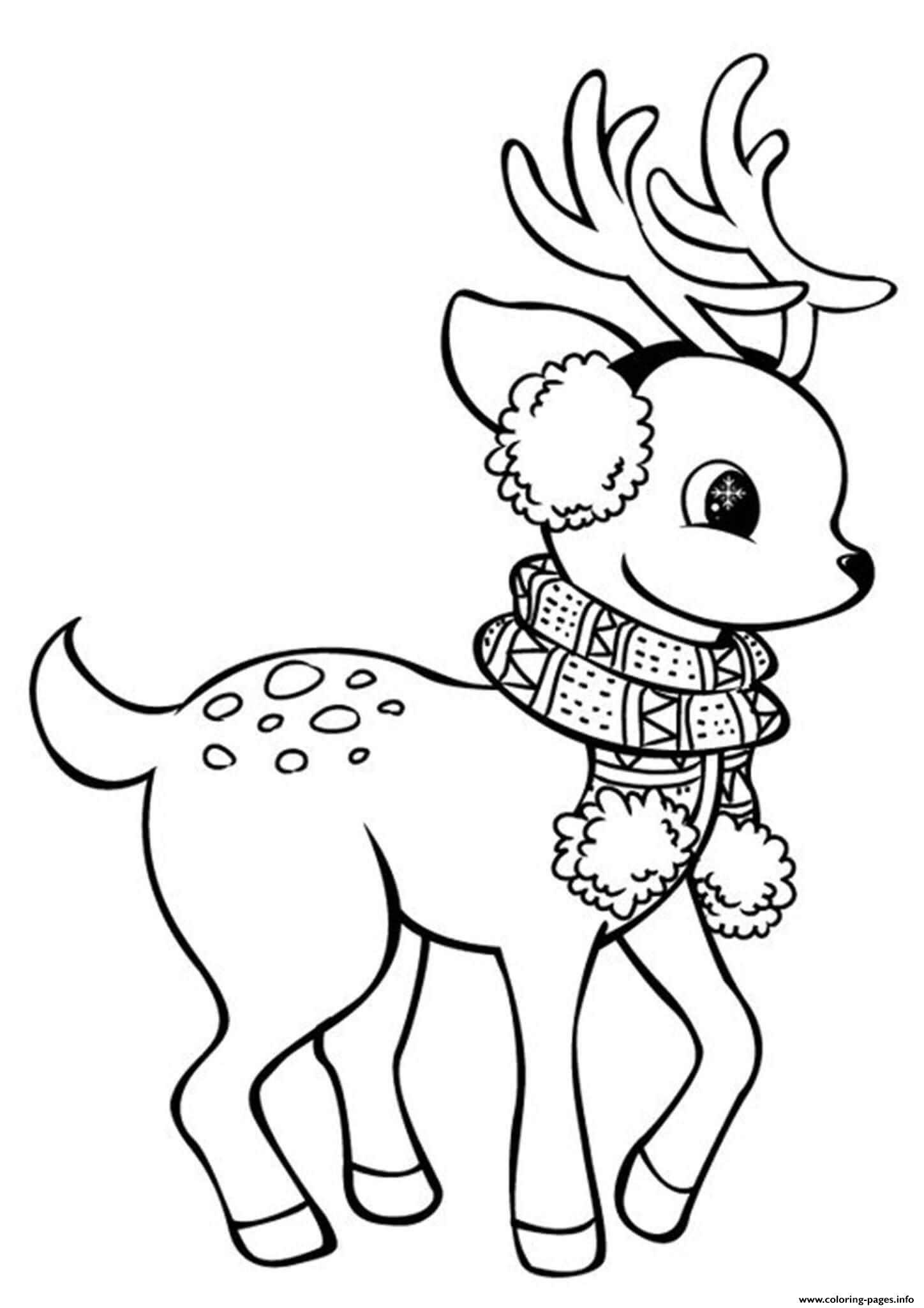Cute Reindeer Kids Easy Christmas Coloring Pages Printable