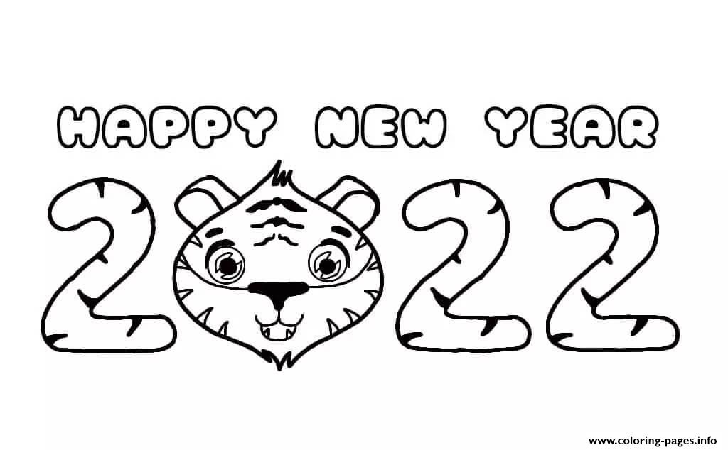 Happy New Year 2022 Tiger coloring