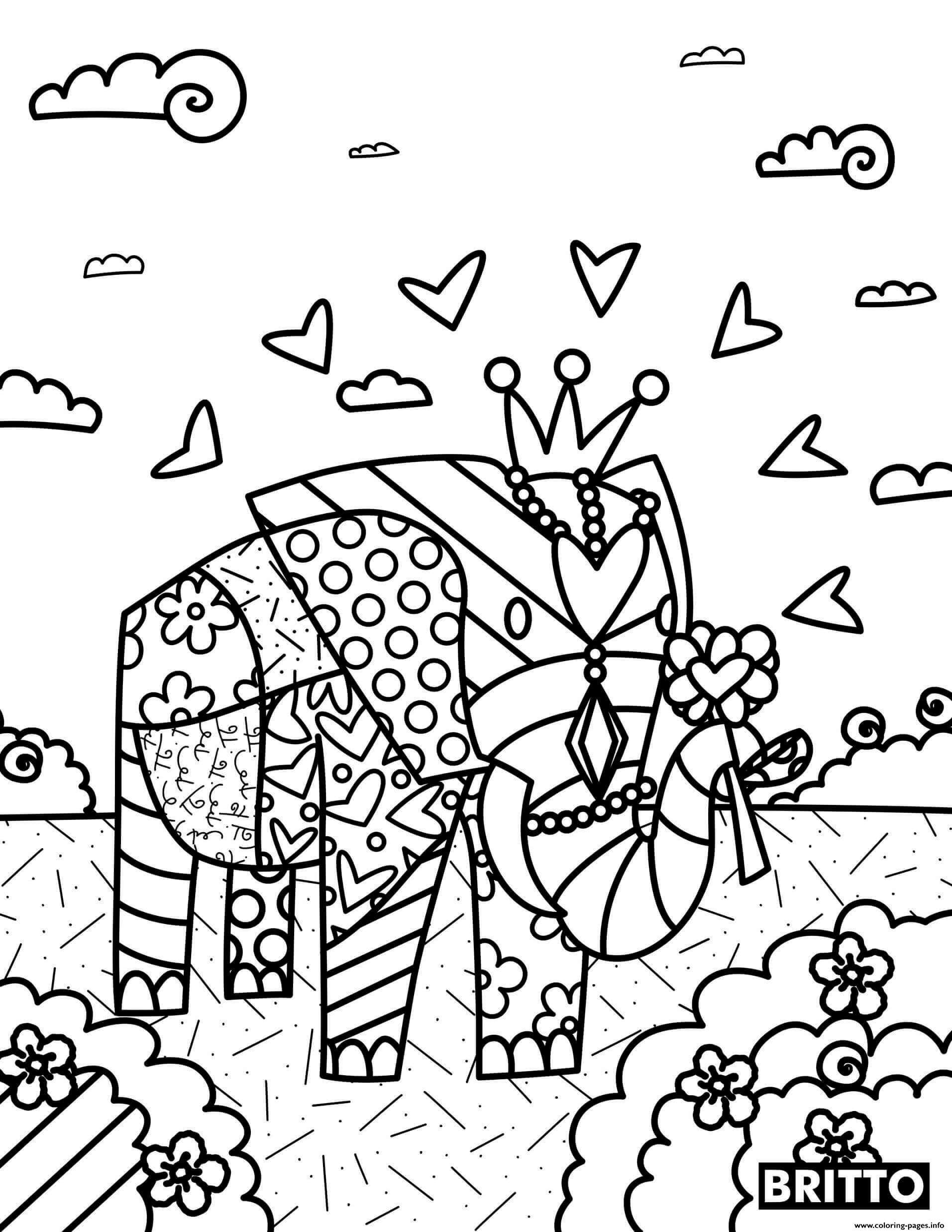 Elephant Animals By Romero Britto coloring