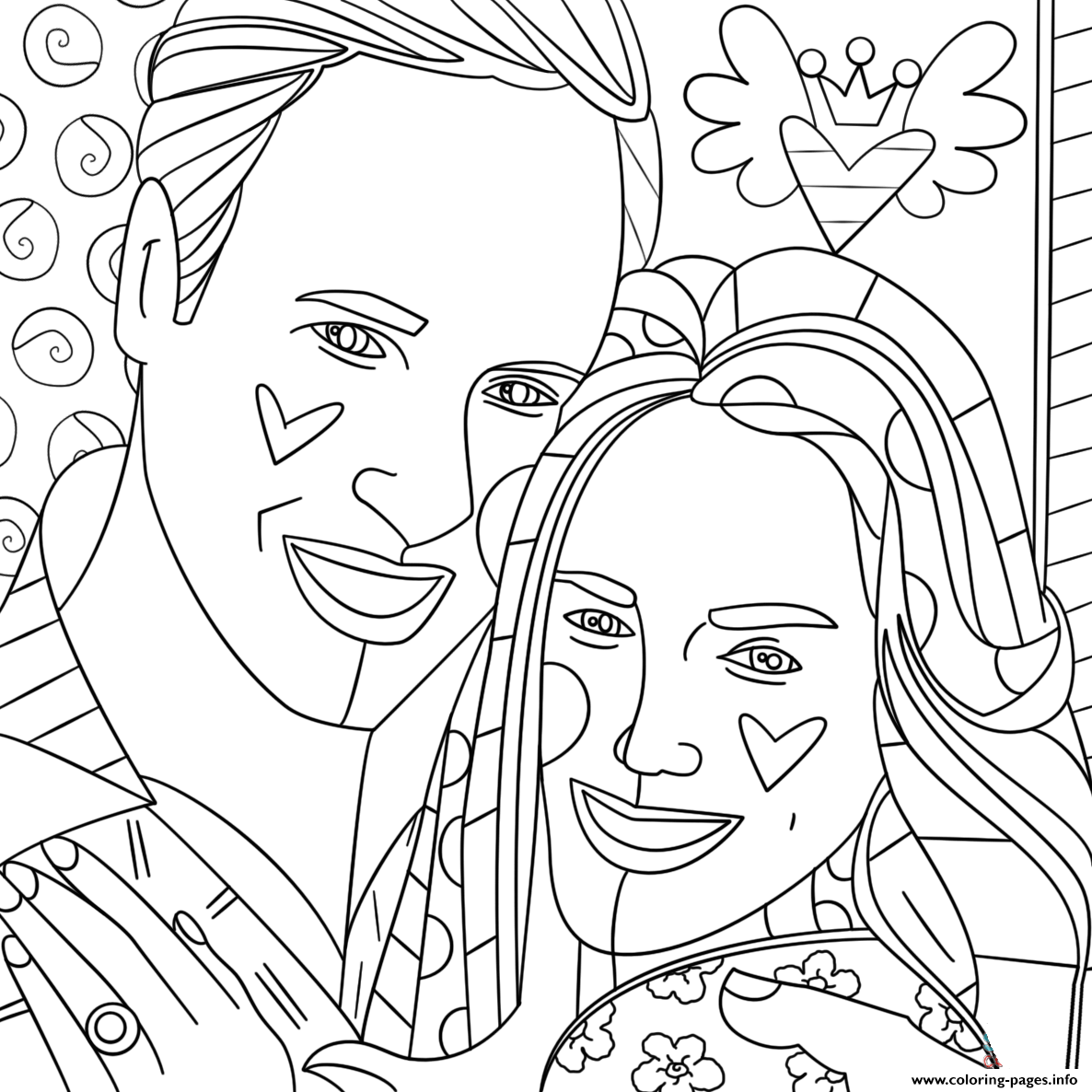 Kate Middleton And Prince William By Romero Britto coloring