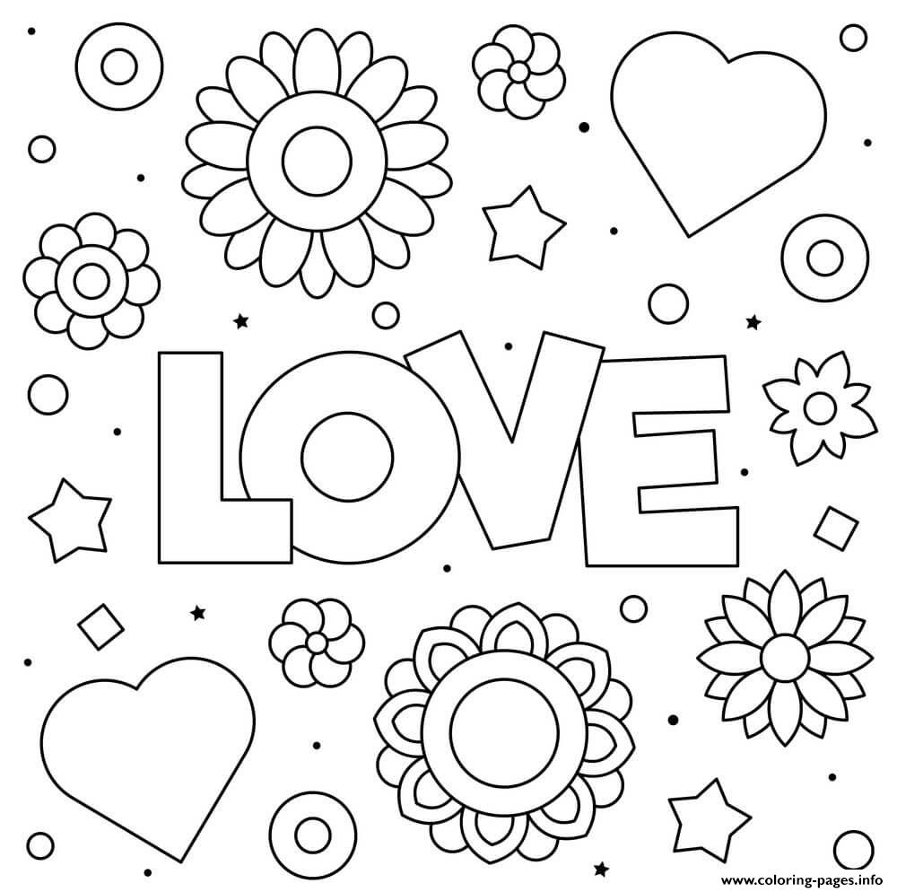 Love Flowers Stars Circles Coloring page Printable