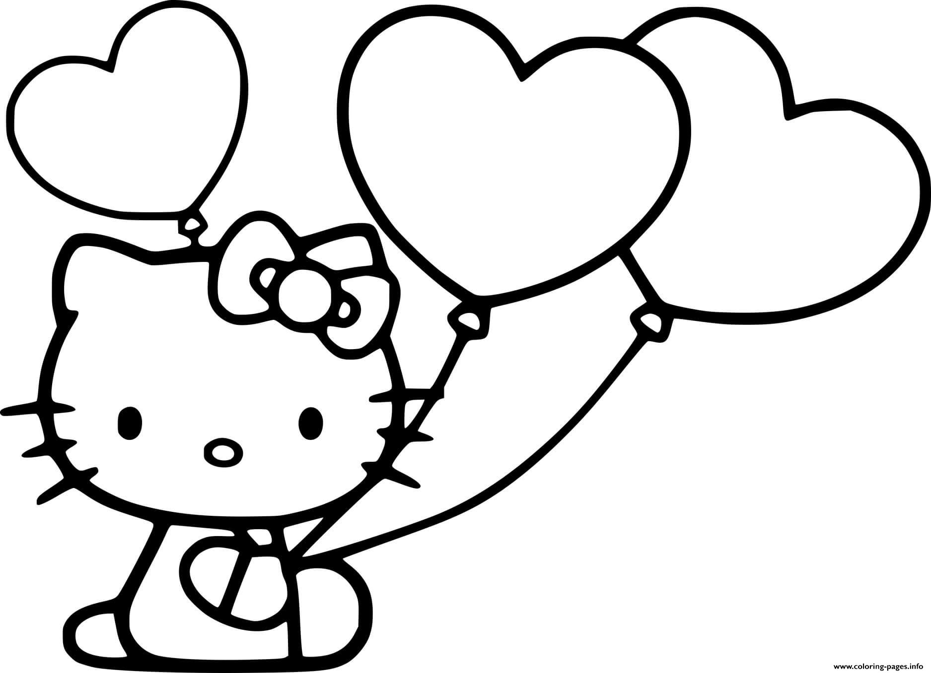 Hello Kitty Holds Heart Balloons coloring
