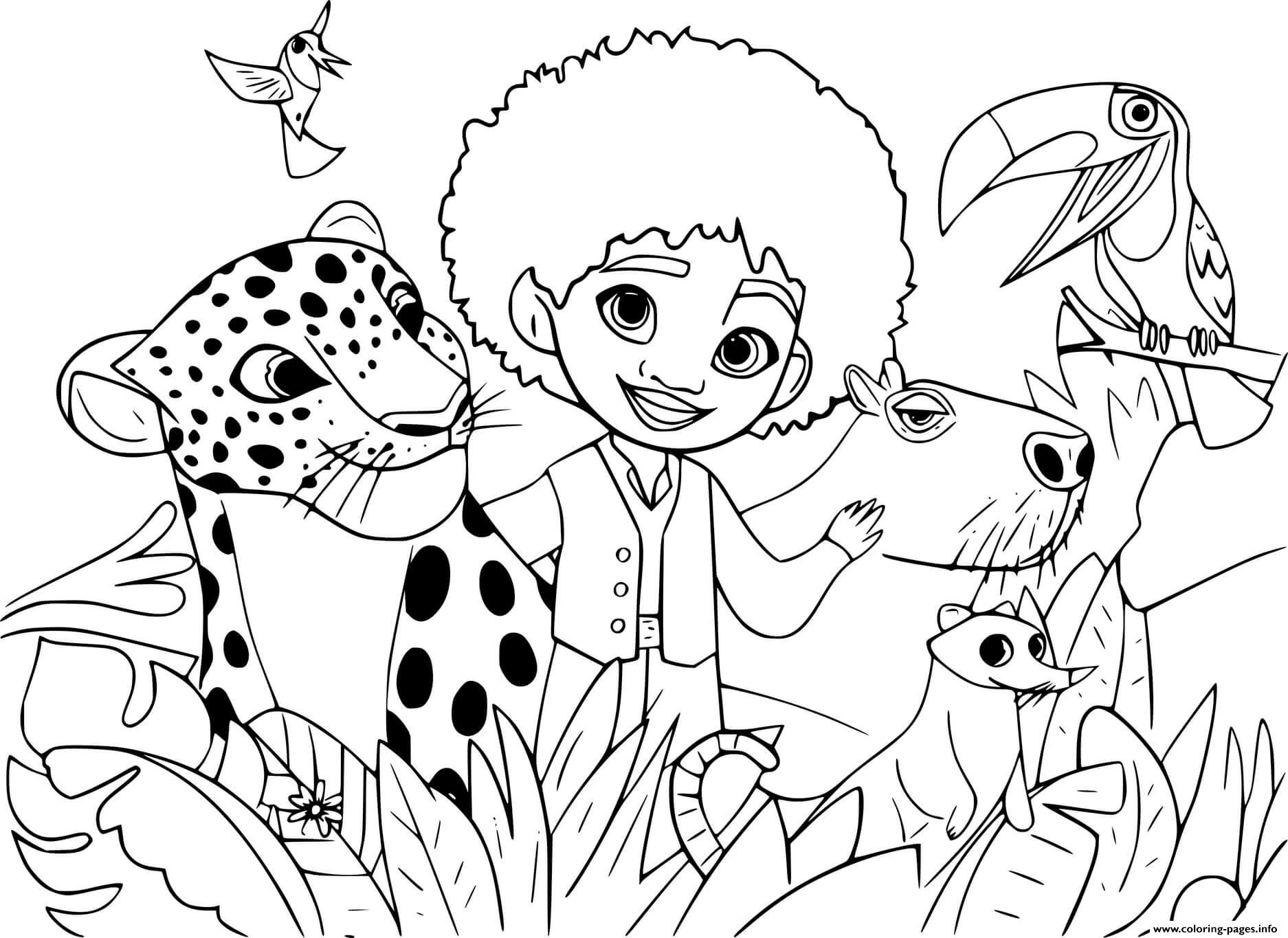 Encanto Antonio With Coati And Capybara Coloring page Printable