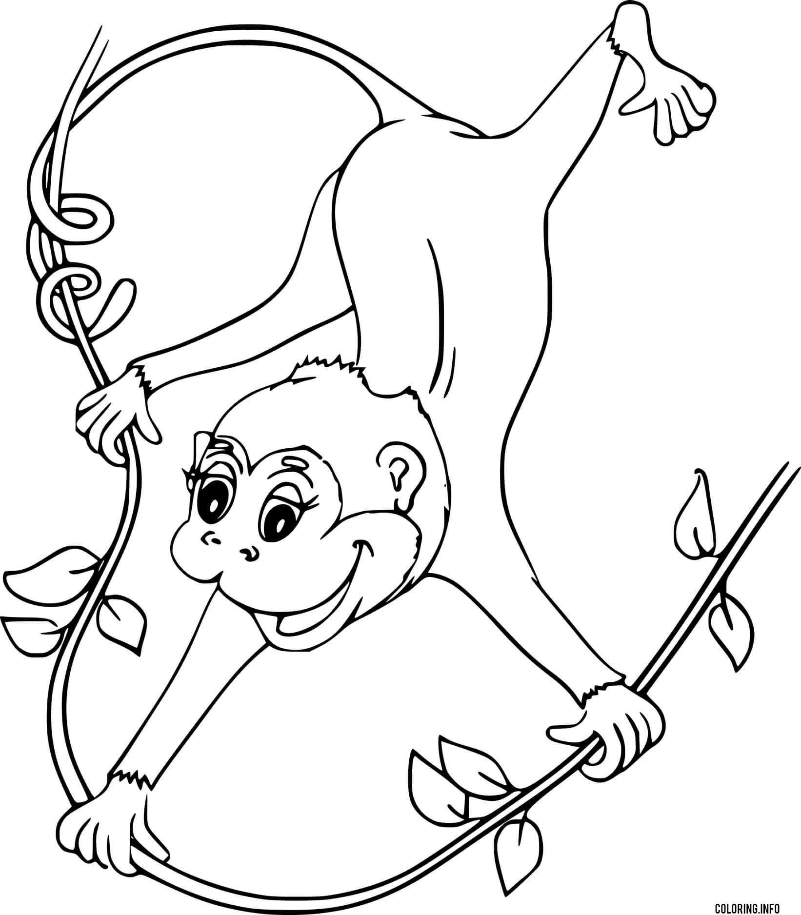 Monkey Playing Vines Coloring page Printable