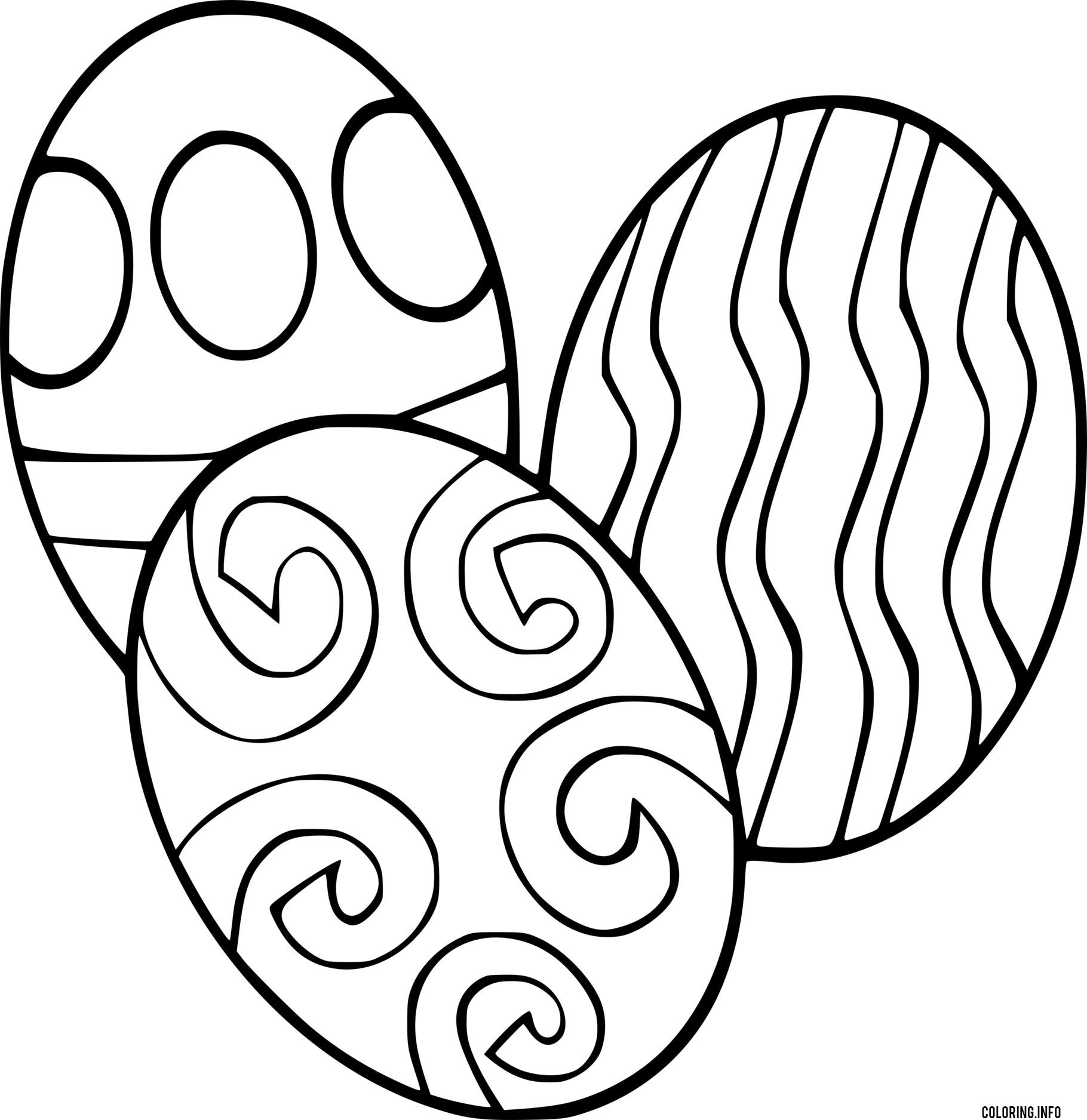 Three Easter Eggs With Circle And Wave Lines coloring