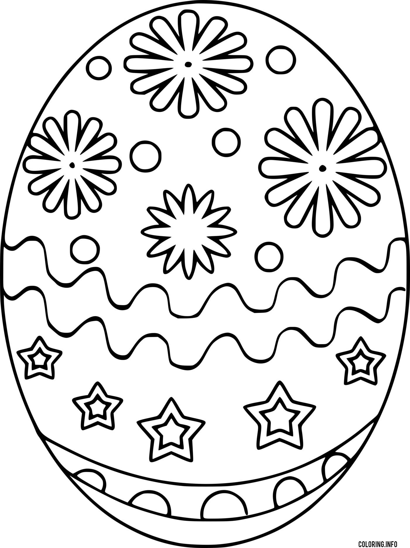 Easter Egg With Star And Flowers coloring