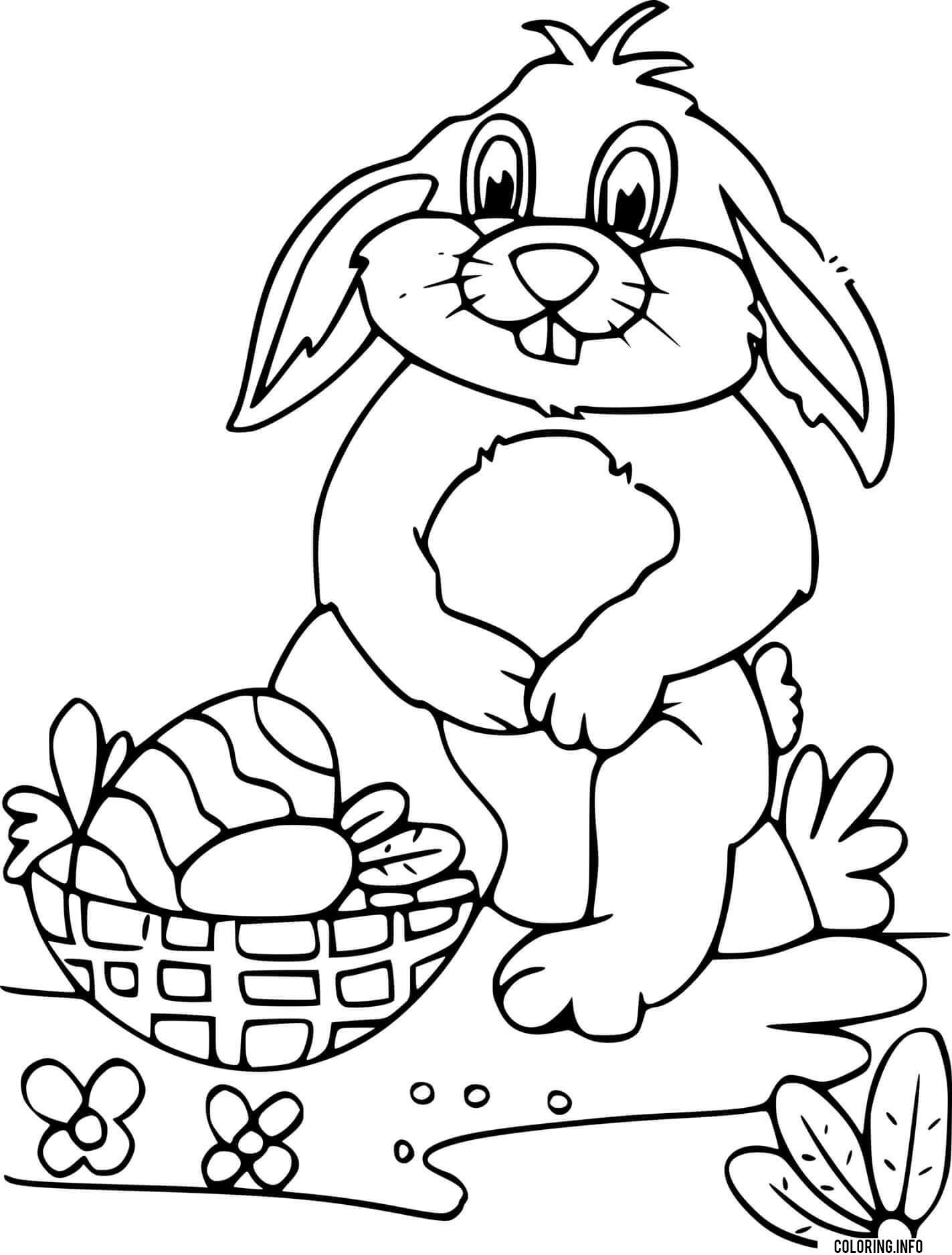 Easter Bunny Sits On The Ground Coloring page Printable