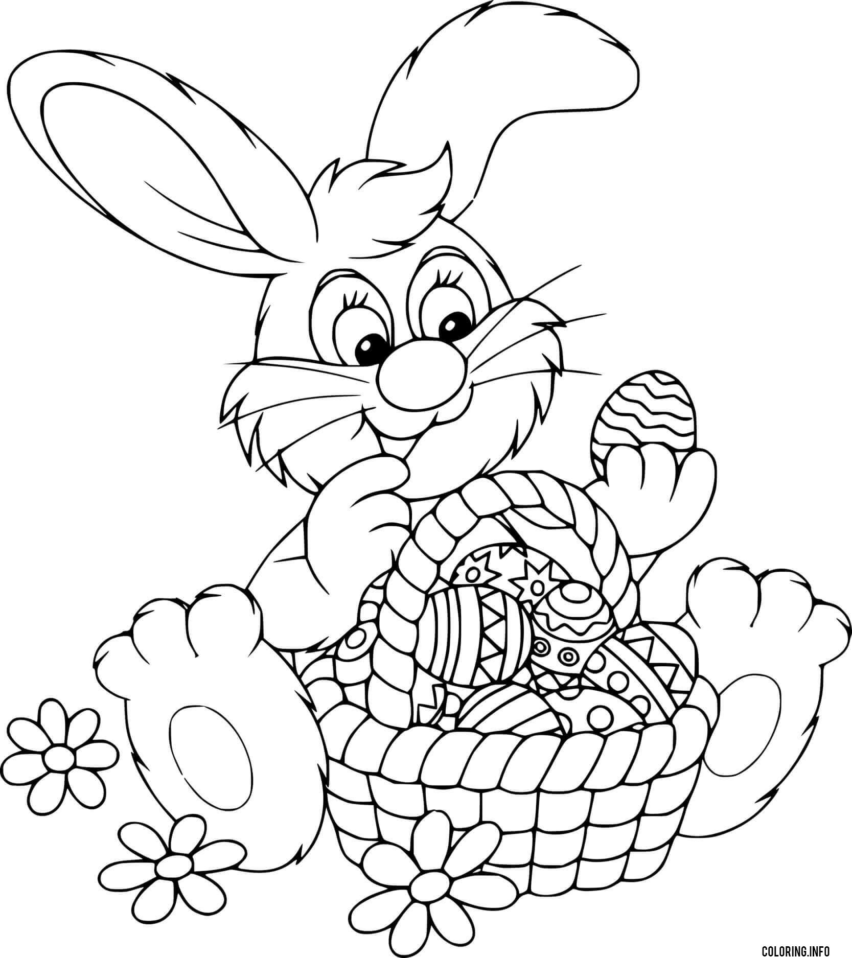 Easter Bunny Taking Out Eggs From The Basket Coloring page Printable